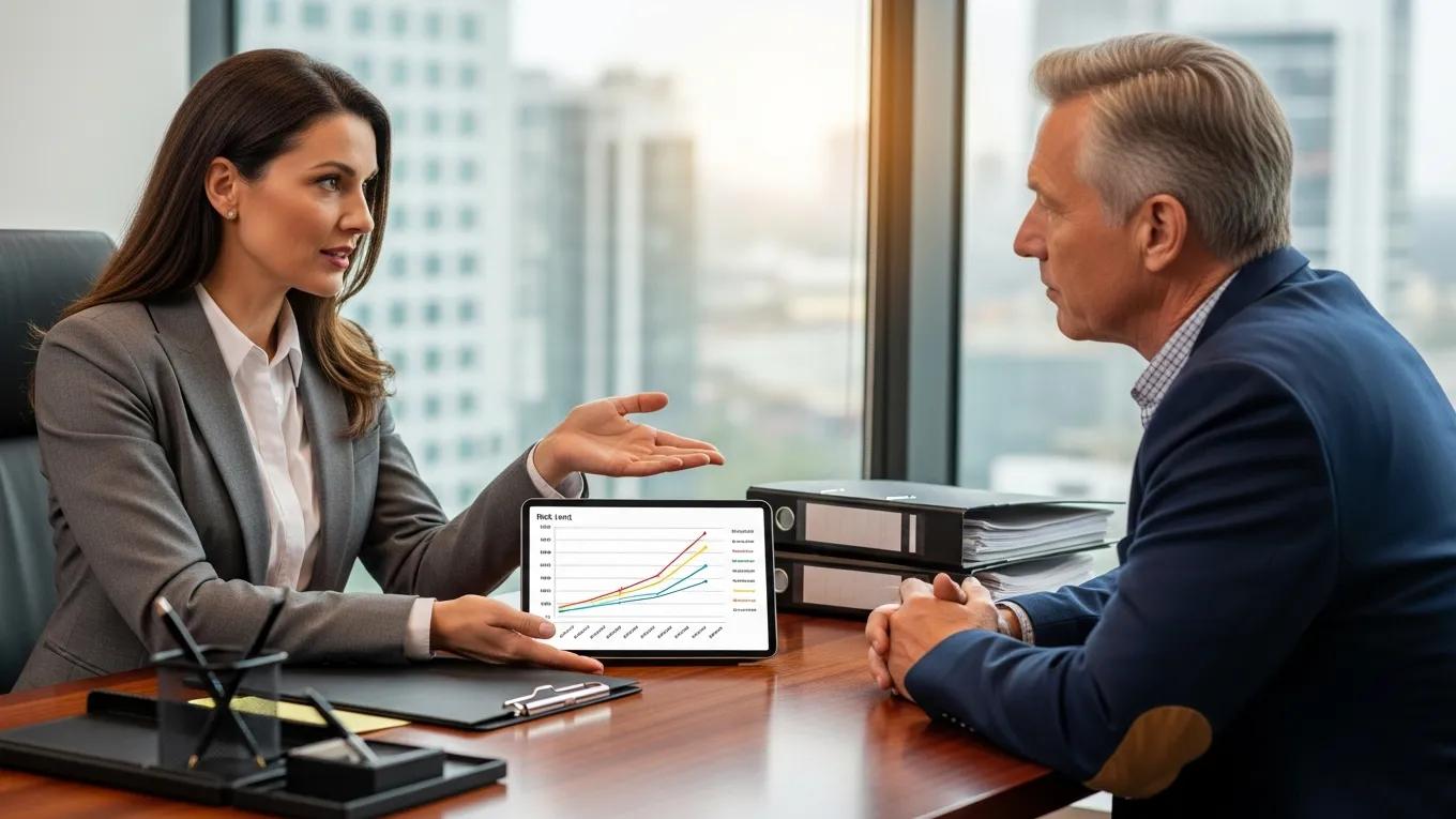 Financial advisor explaining risk management strategies to a client