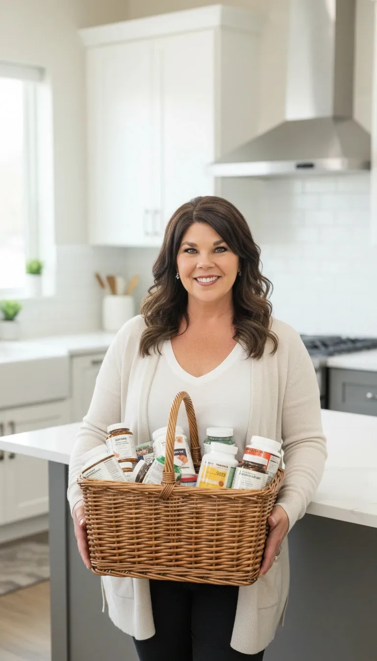 Healthy foods and supplements arranged on a counter to represent detox and recovery