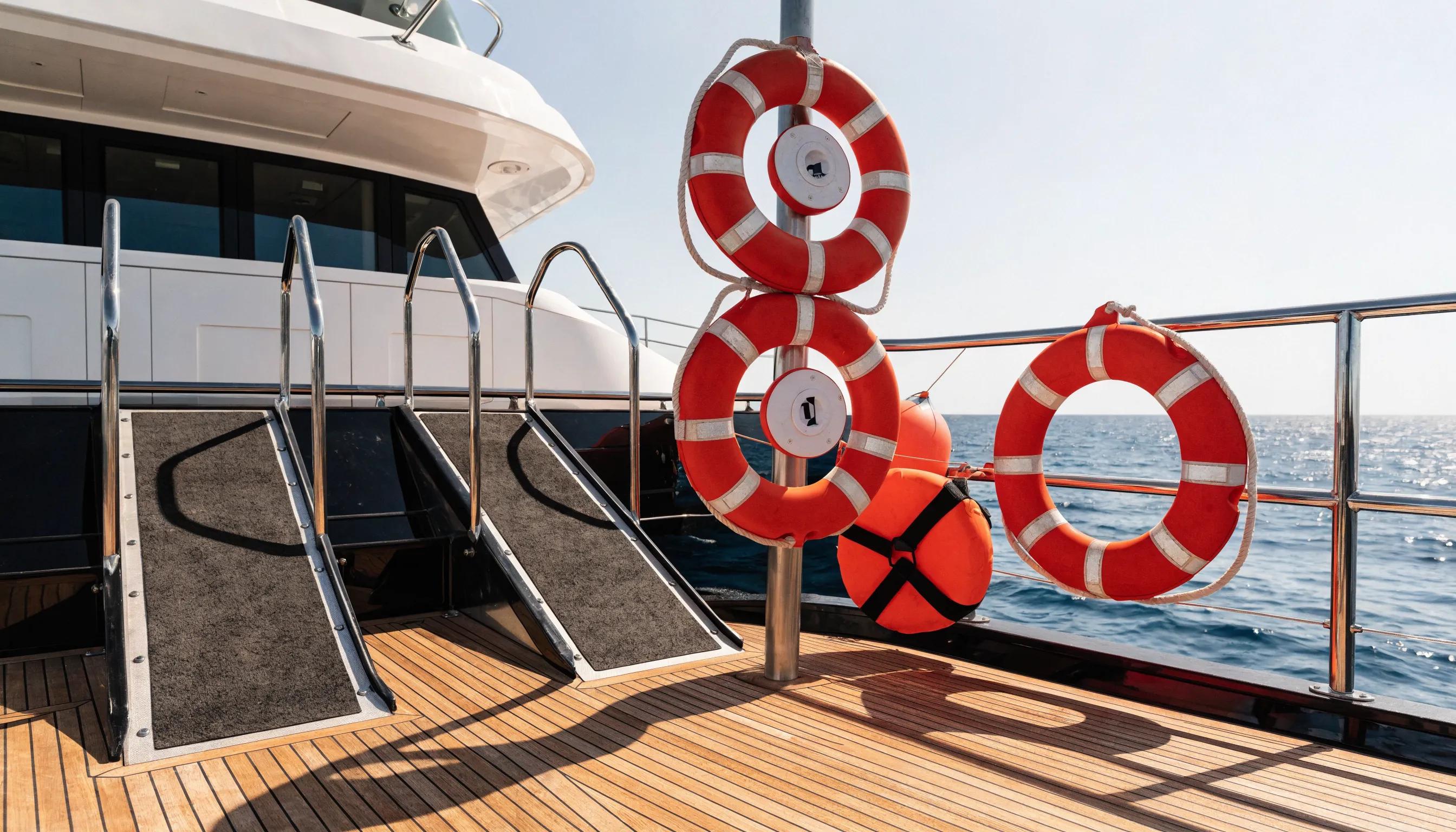 Safety equipment and accessibility features onboard a luxury yacht for corporate events