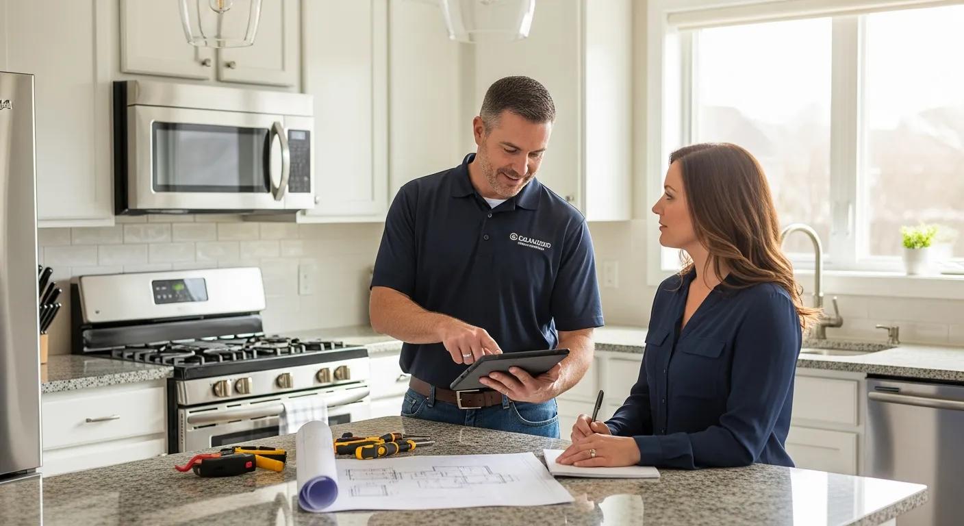 Licensed HVAC contractor discussing installation plans with a homeowner