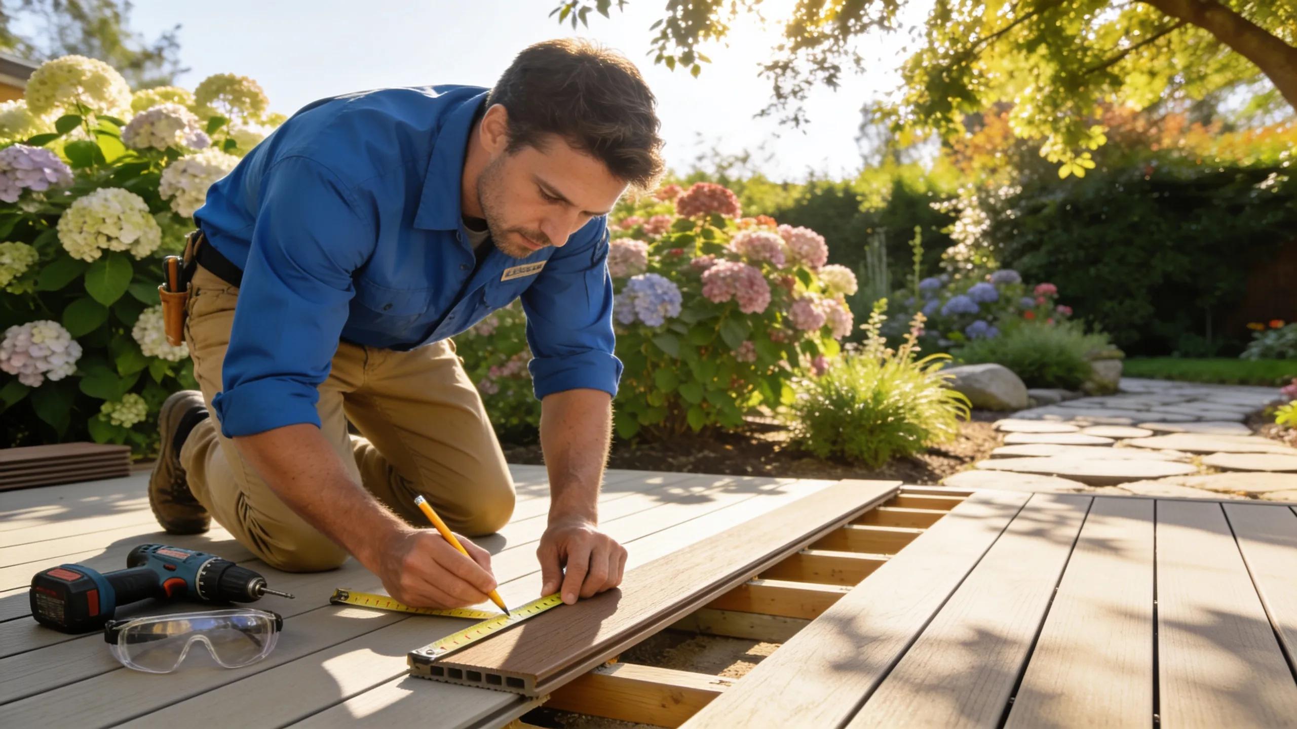 Professional installation of composite decking in a residential setting highlighting quality craftsmanship