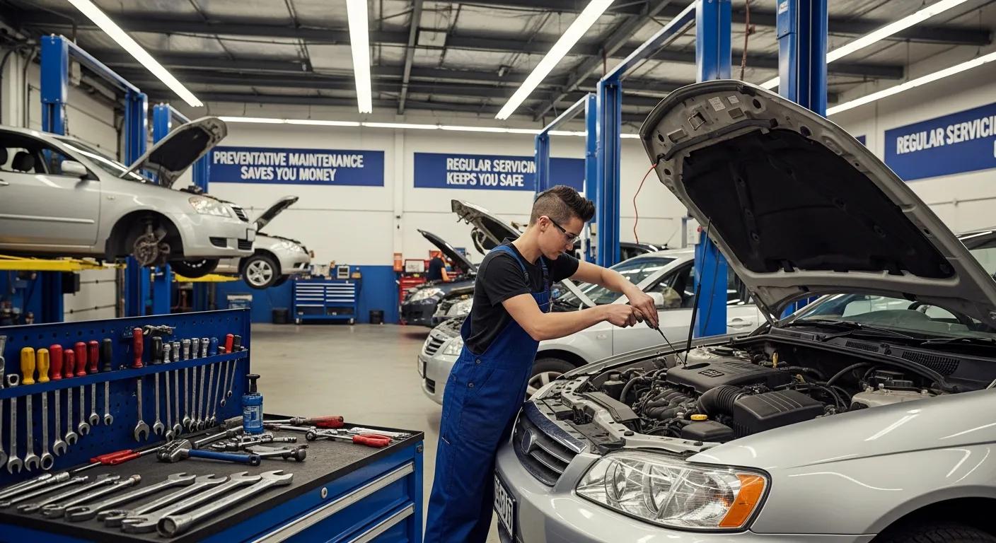 Mechanic performing routine maintenance on a vehicle, showcasing the importance of vehicle servicing