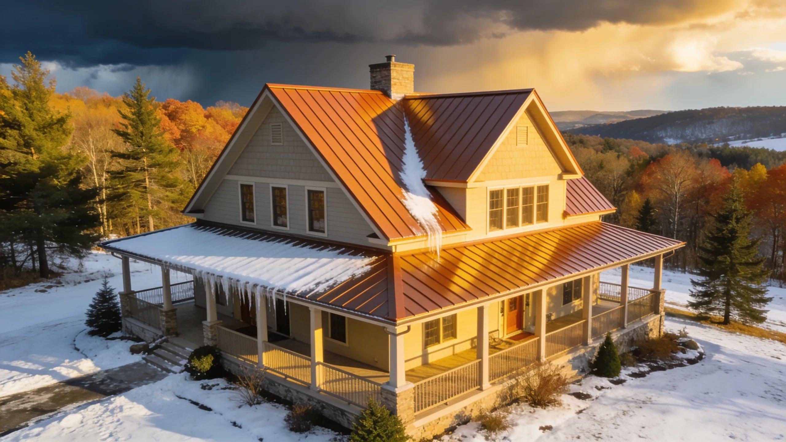 Metal roofing on a Pennsylvania home emphasizing durability against harsh weather conditions Metal roofing on a Pennsylvania home emphasizing durability against harsh weather conditions