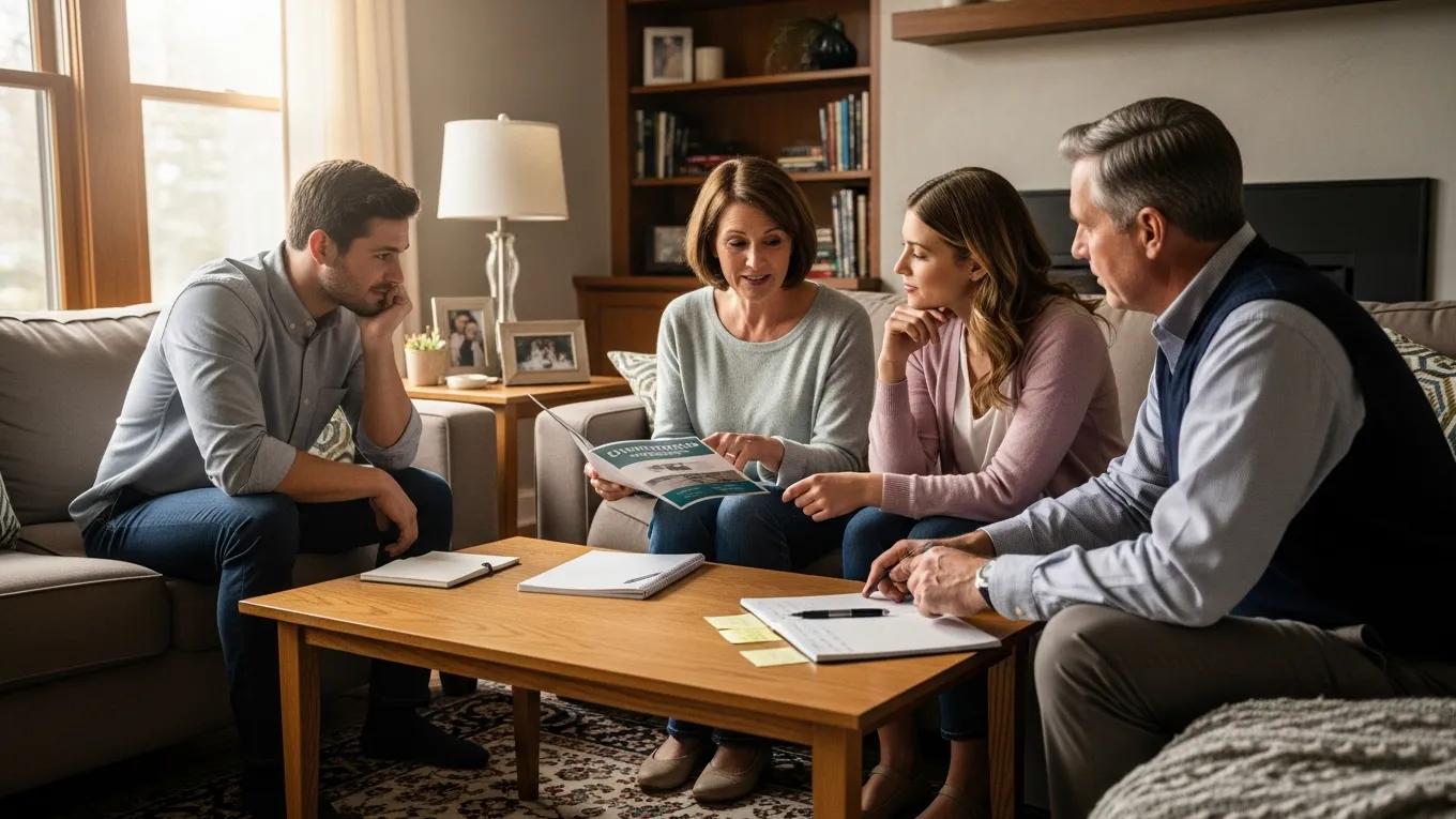 Family discussing final expense planning in a cozy living room
