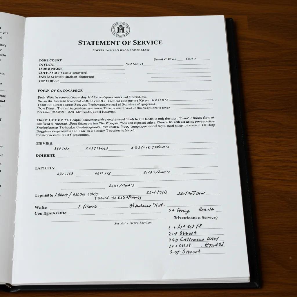 Statement of Service with supporting photographs and attendance notes, ready for court use