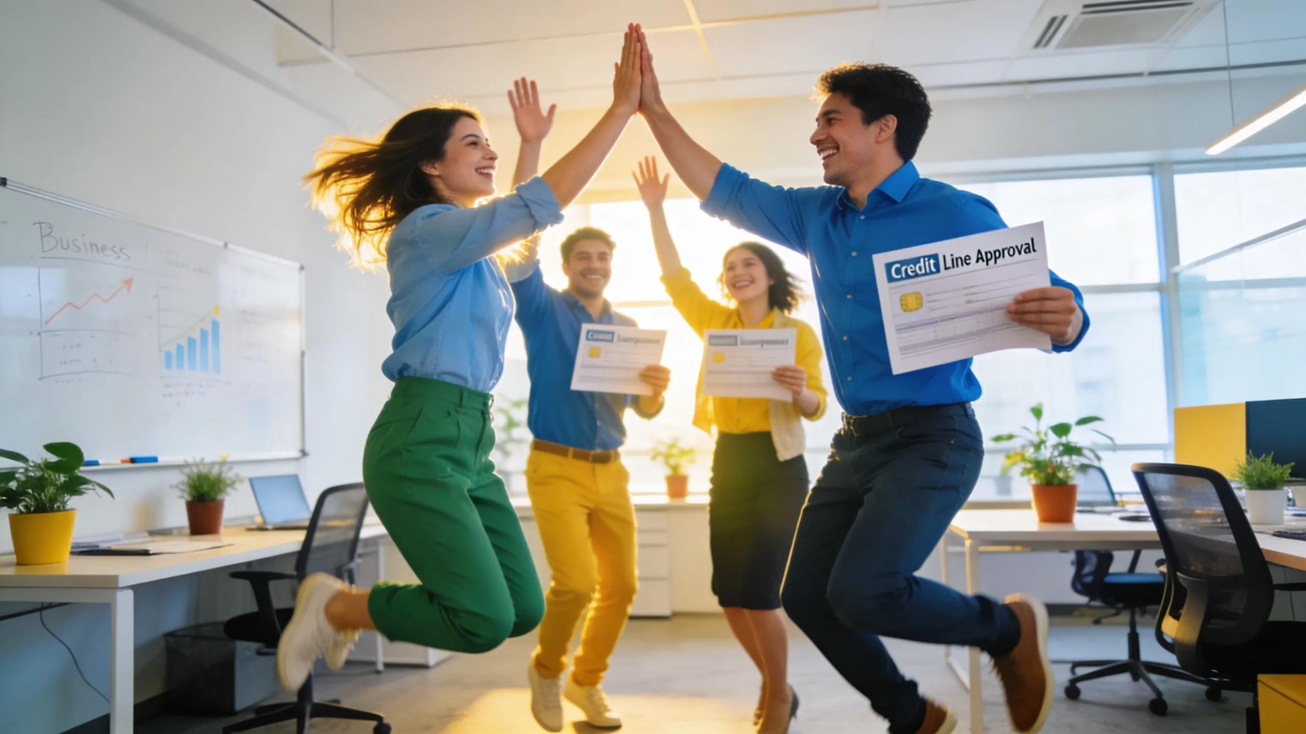 Team celebrating approval of a business credit line