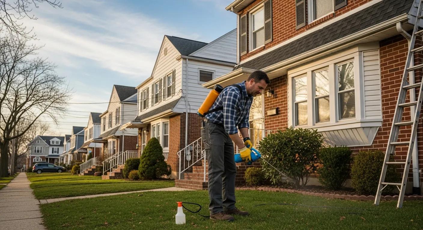 Homeowner performing seasonal pest prevention tasks in Bayonne