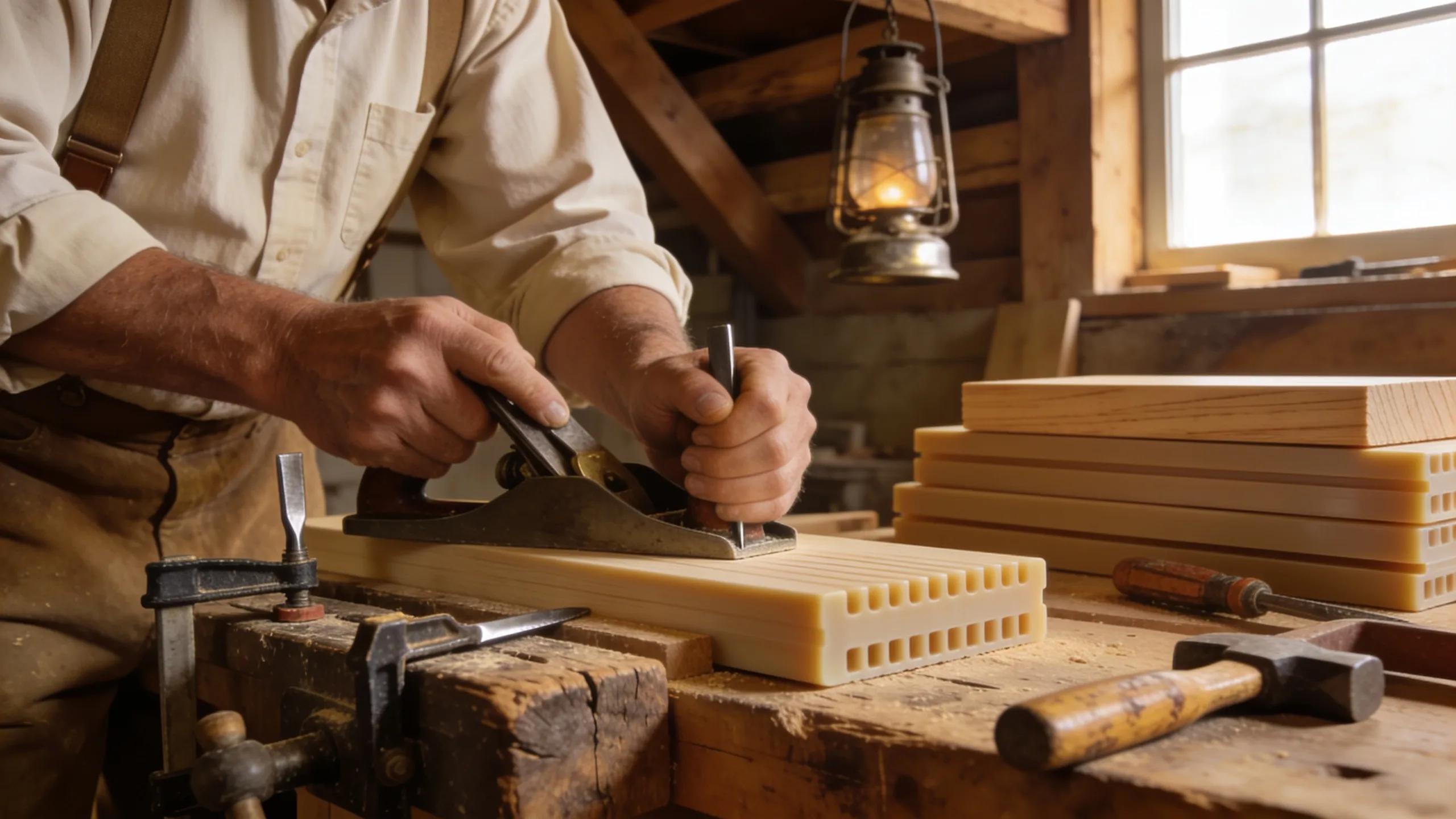 Amish artisans crafting furniture from recycled poly materials