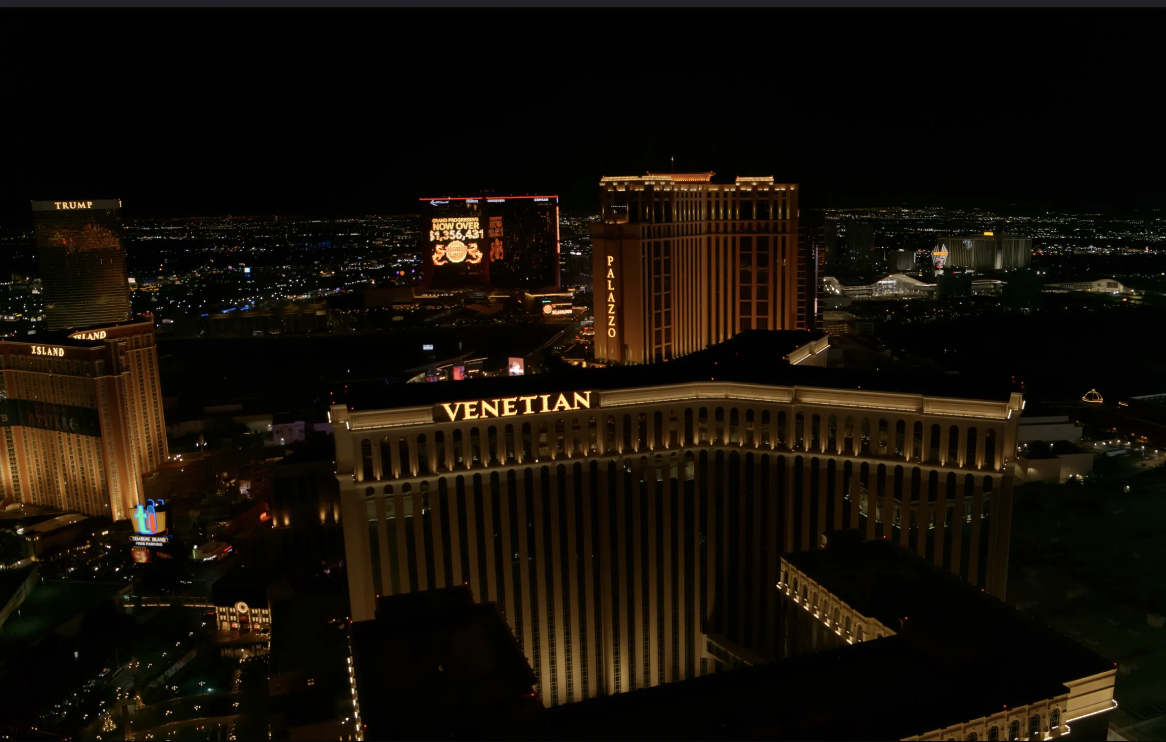 Nighttime view of the Venetian hotel and Las Vegas skyline