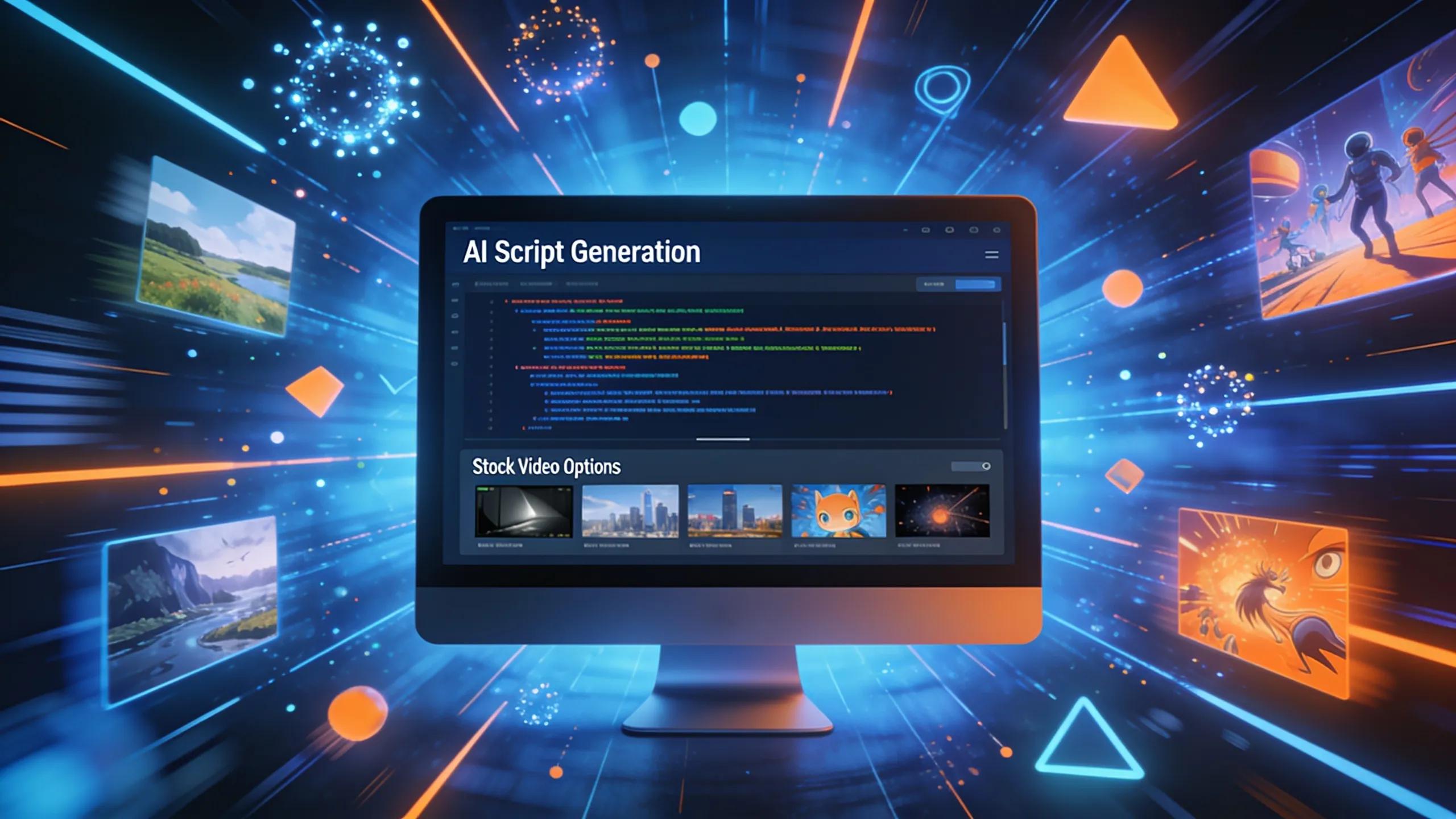 Collection of AI tools for creating faceless TikTok videos, showcasing script generation and stock media Collection of AI tools for creating faceless TikTok videos, showcasing script generation and stock media