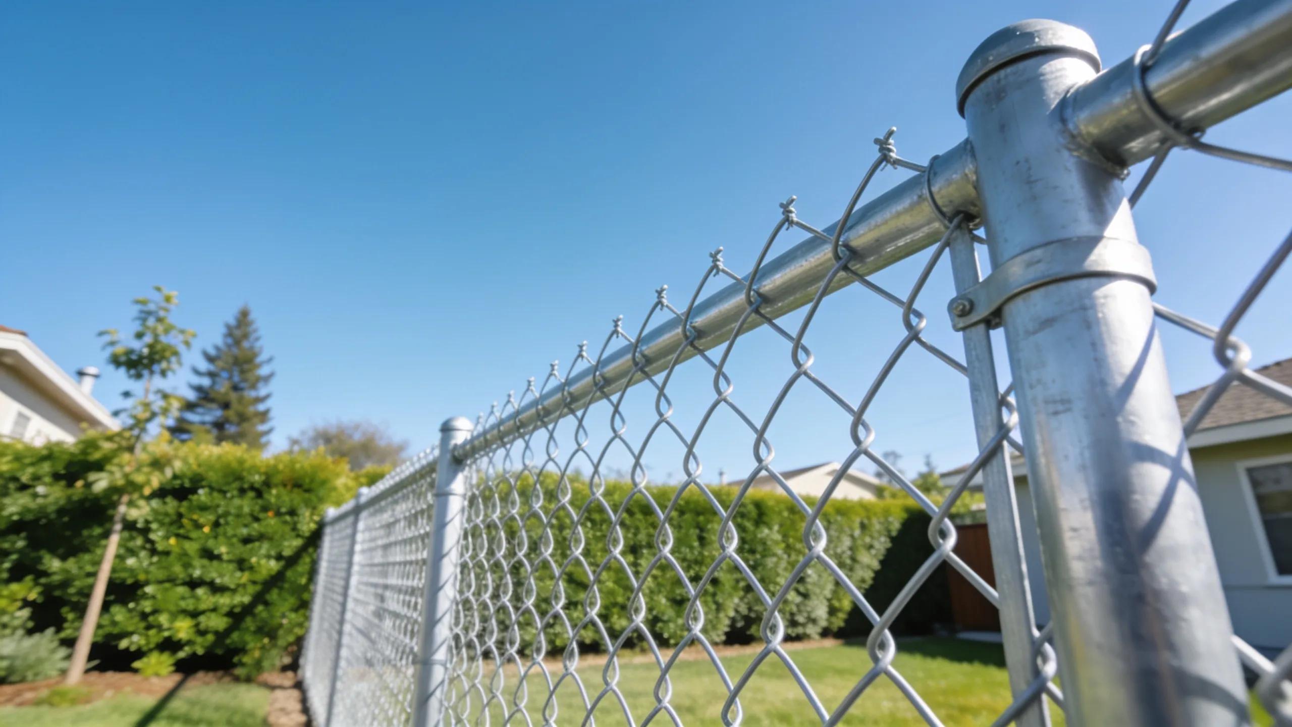Newly installed chain link fence in a residential backyard, emphasizing security and durability