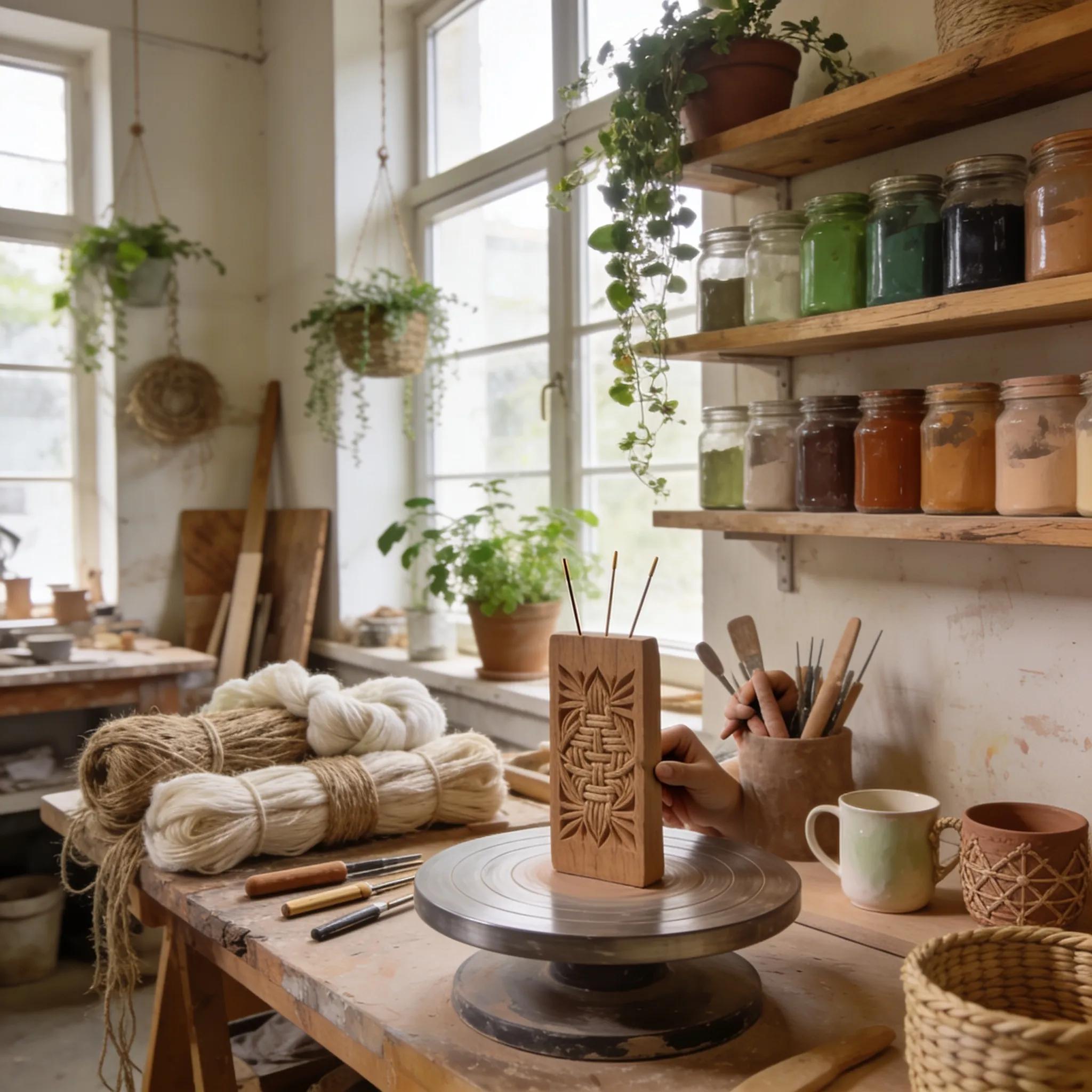 Craftsman using eco-friendly materials in handmade decor production