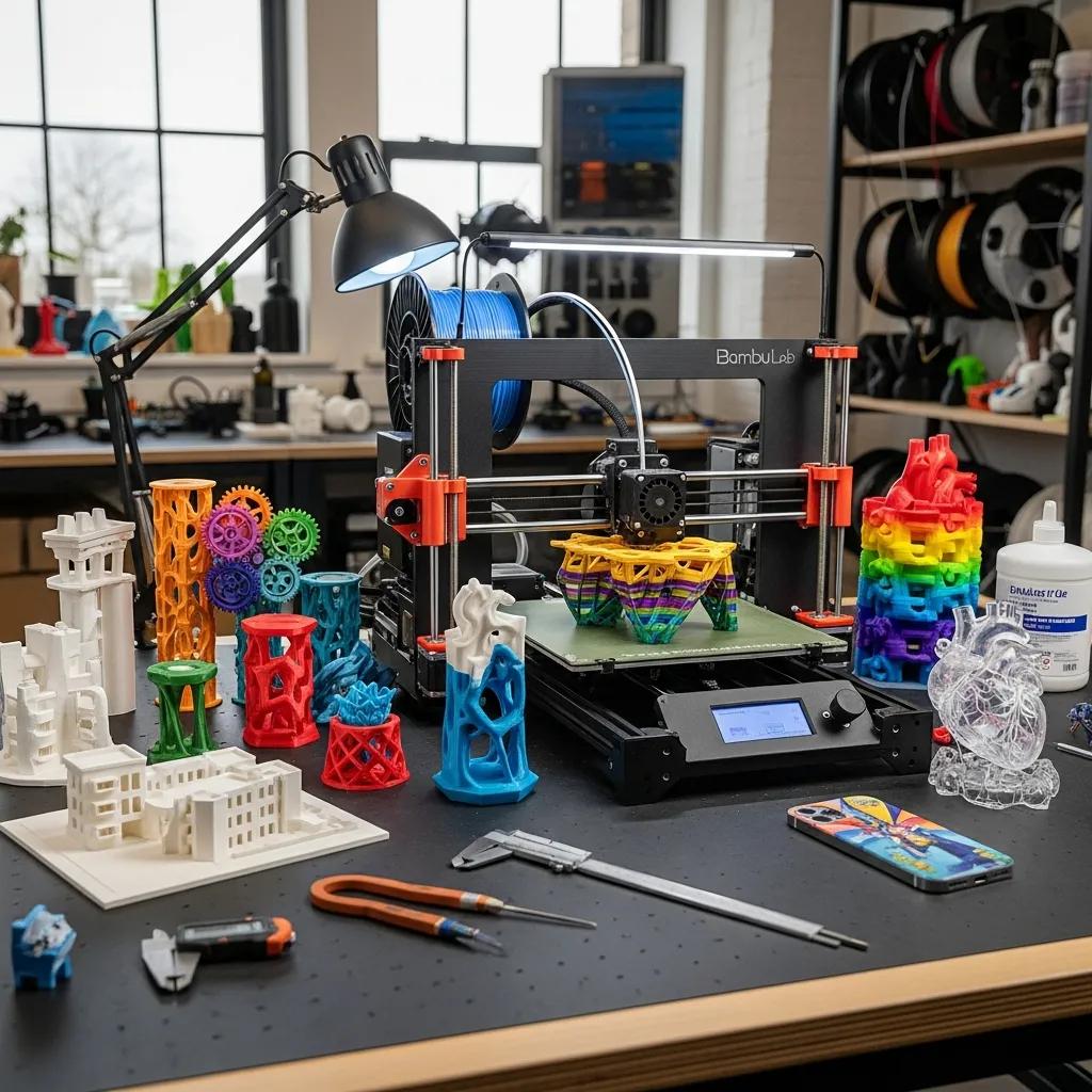 Close-up of a 3D printer producing precision prototypes in a modern shop