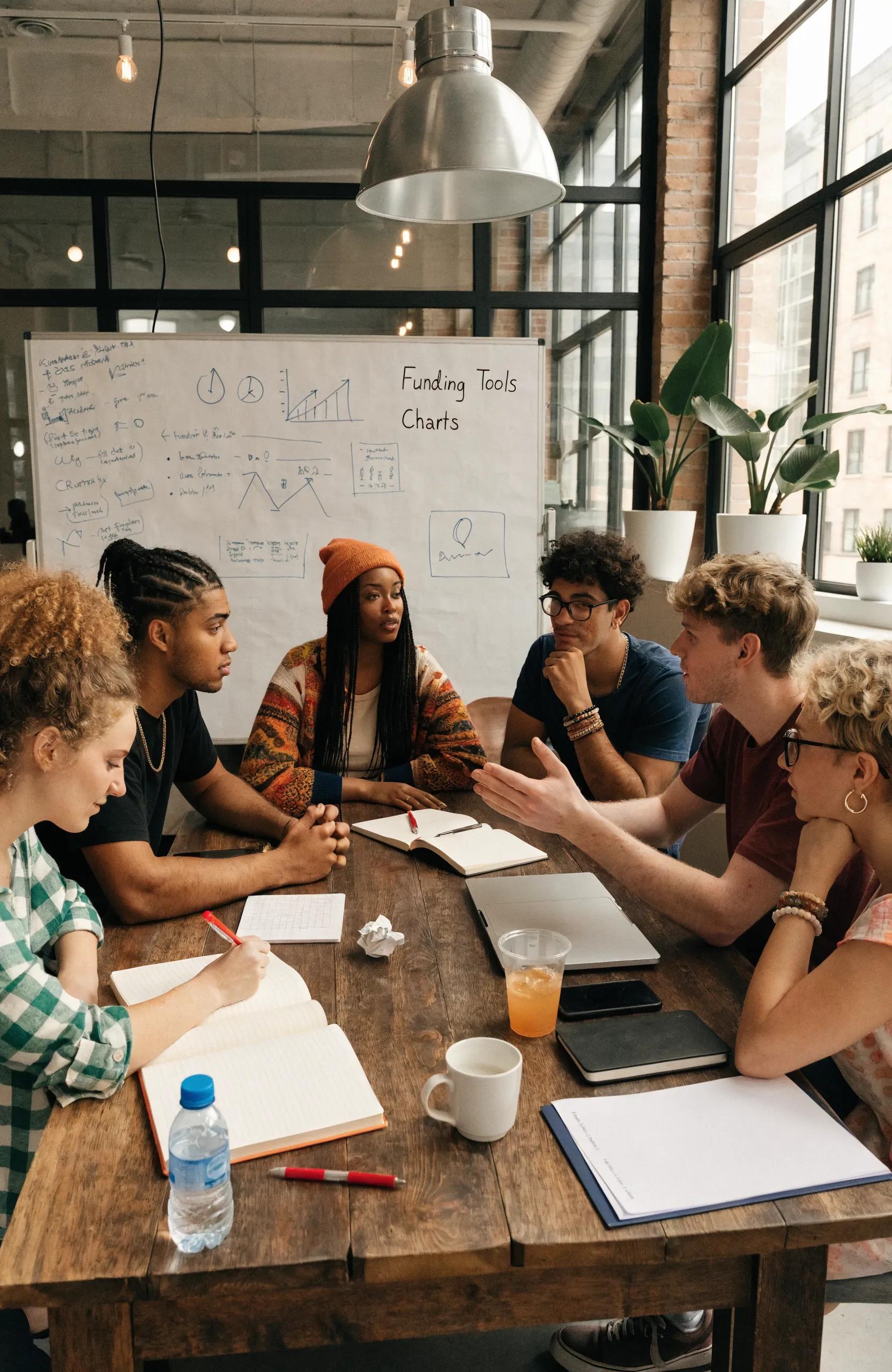 Entrepreneurs collaborating on alternative funding strategies in a modern office, representing local business financing options