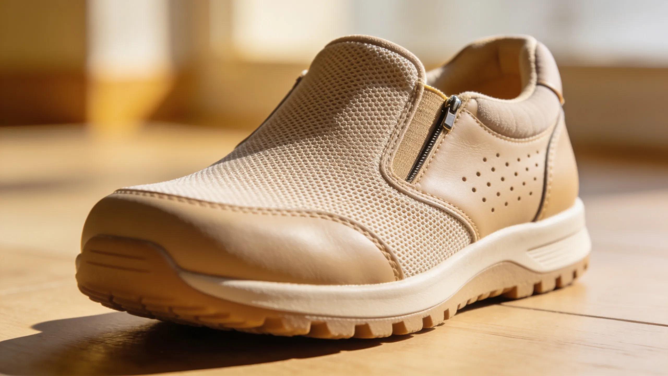Detailed view of diabetic footwear focusing on key comfort features