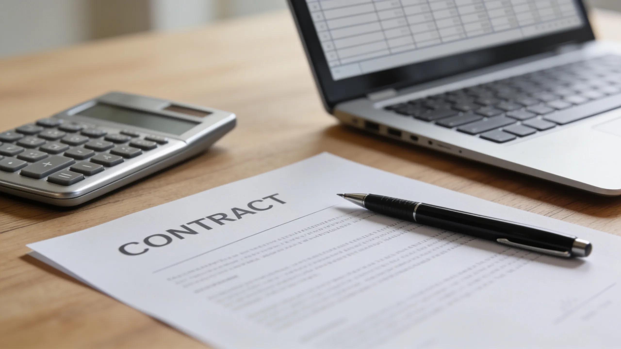 Close-up of a budget contract for SEO services with financial planning tools