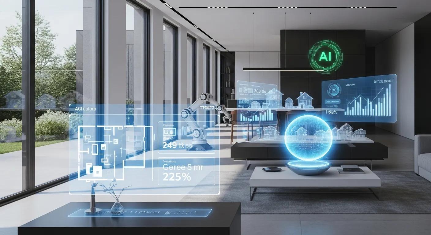Modern home with AI technology elements representing advanced real estate services