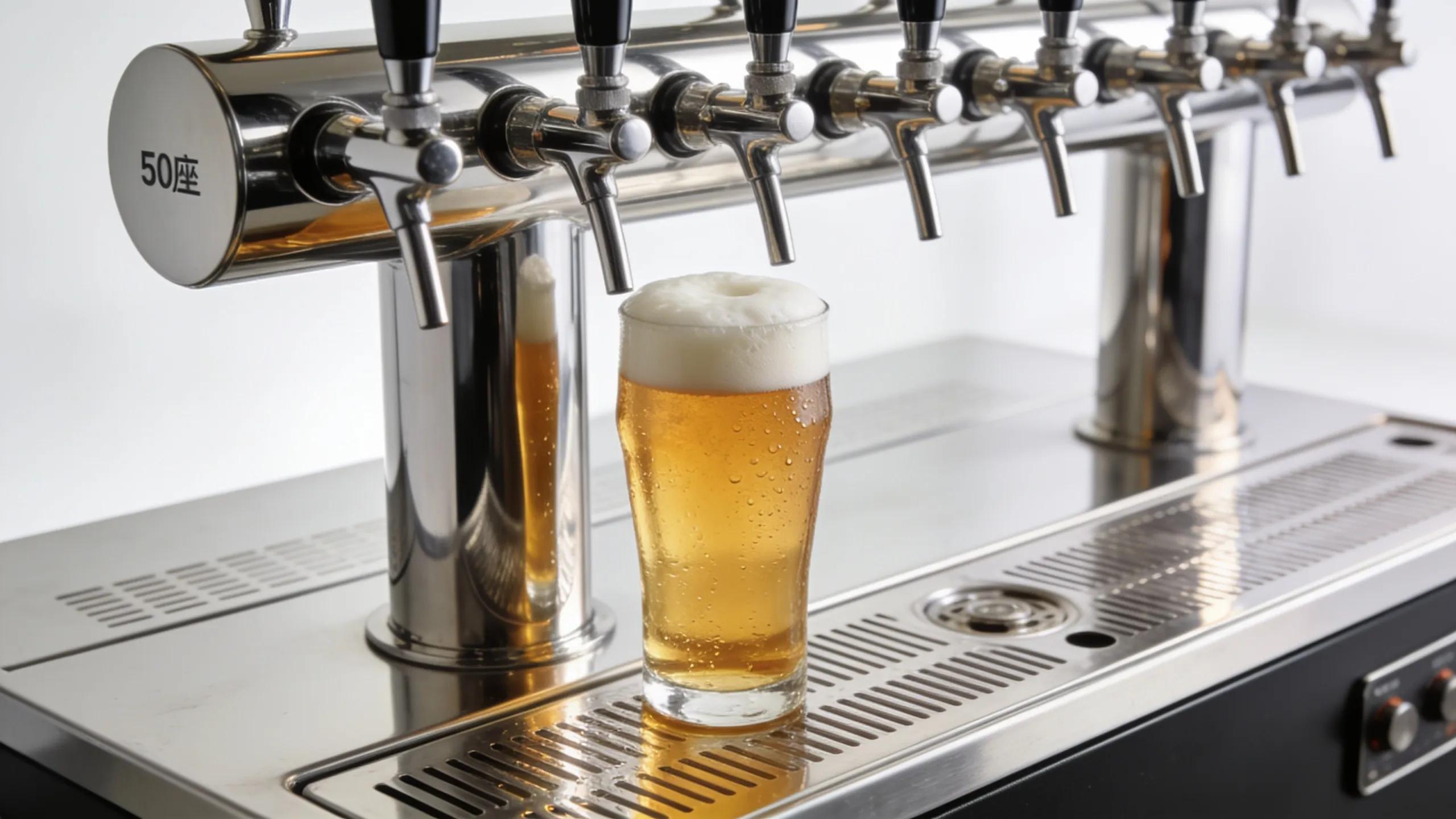 Close-up of a premium 50-seat draft beer dispenser highlighting advanced features and durability