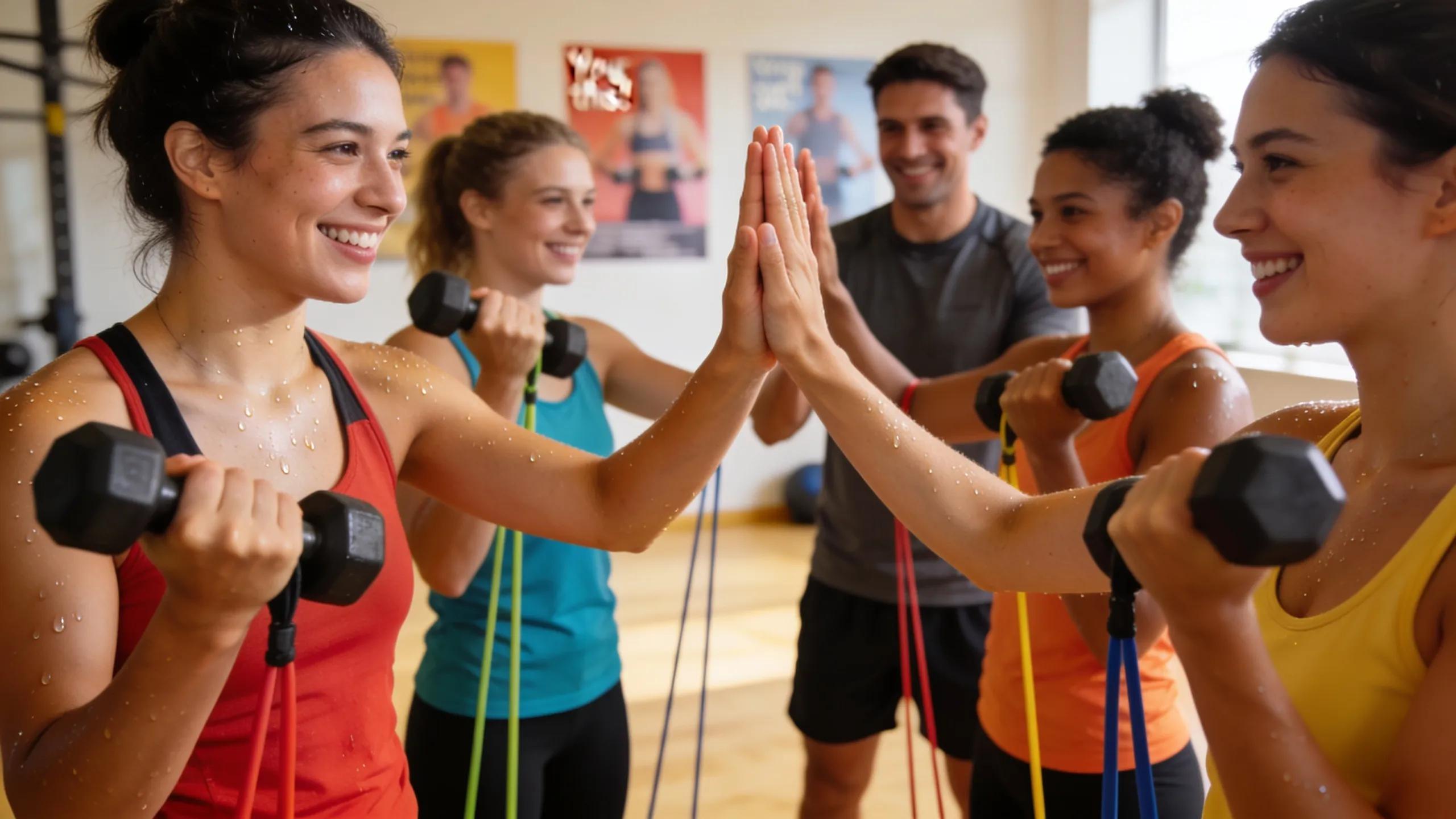 Participants enjoying a group strength training session for motivation and support