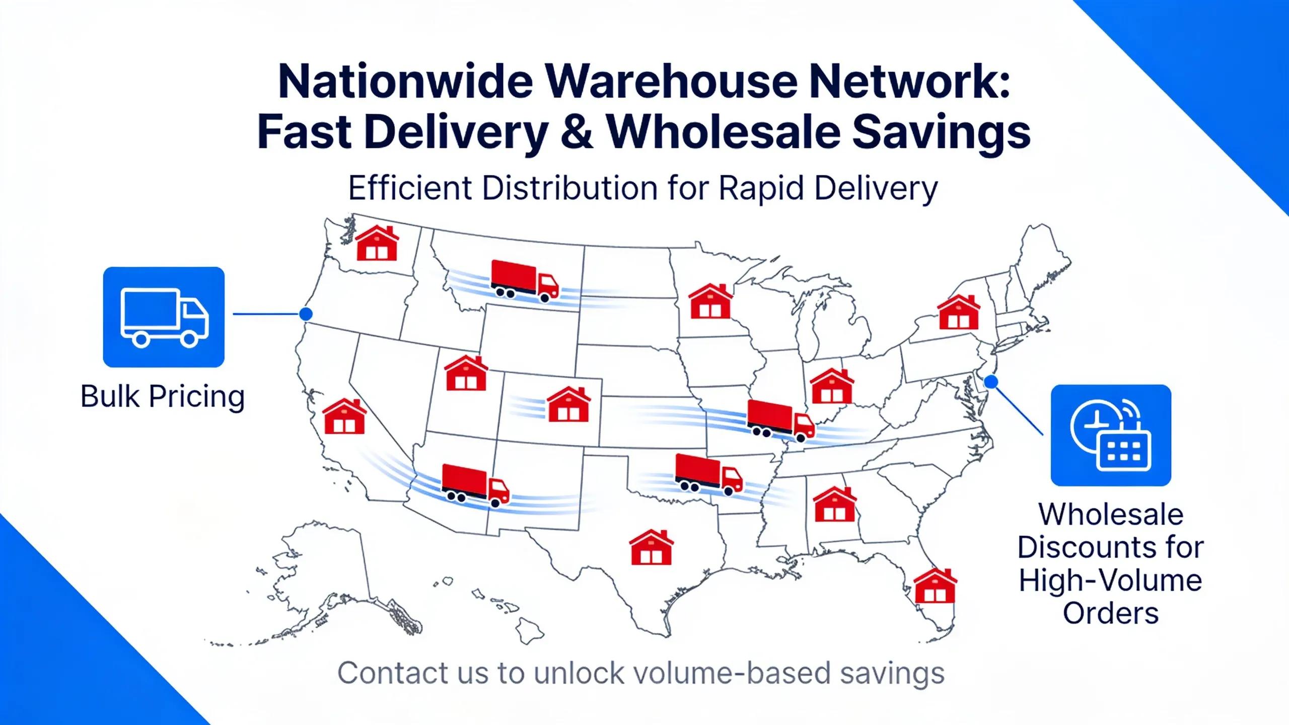 Nationwide warehouse network supporting bulk restaurant supply orders with free shipping over $50