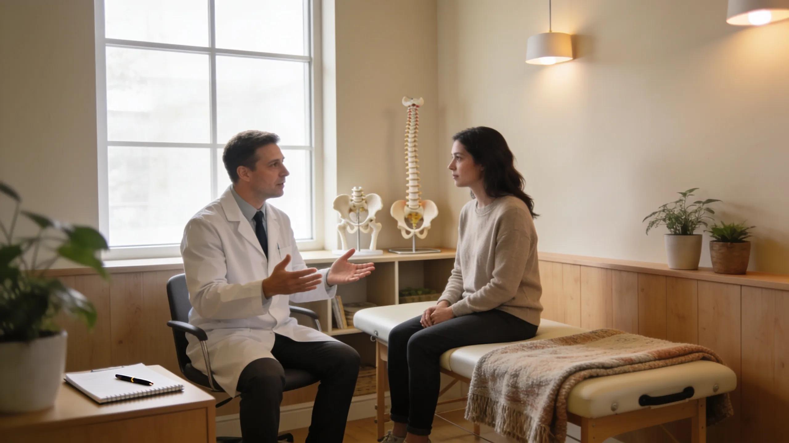Patient consultation with chiropractor, showcasing an informative and personalized approach to care