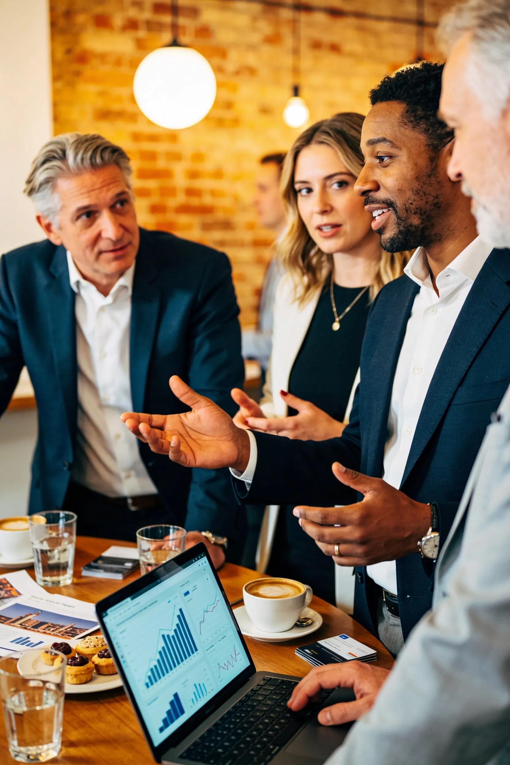 Investors networking and discussing investment opportunities