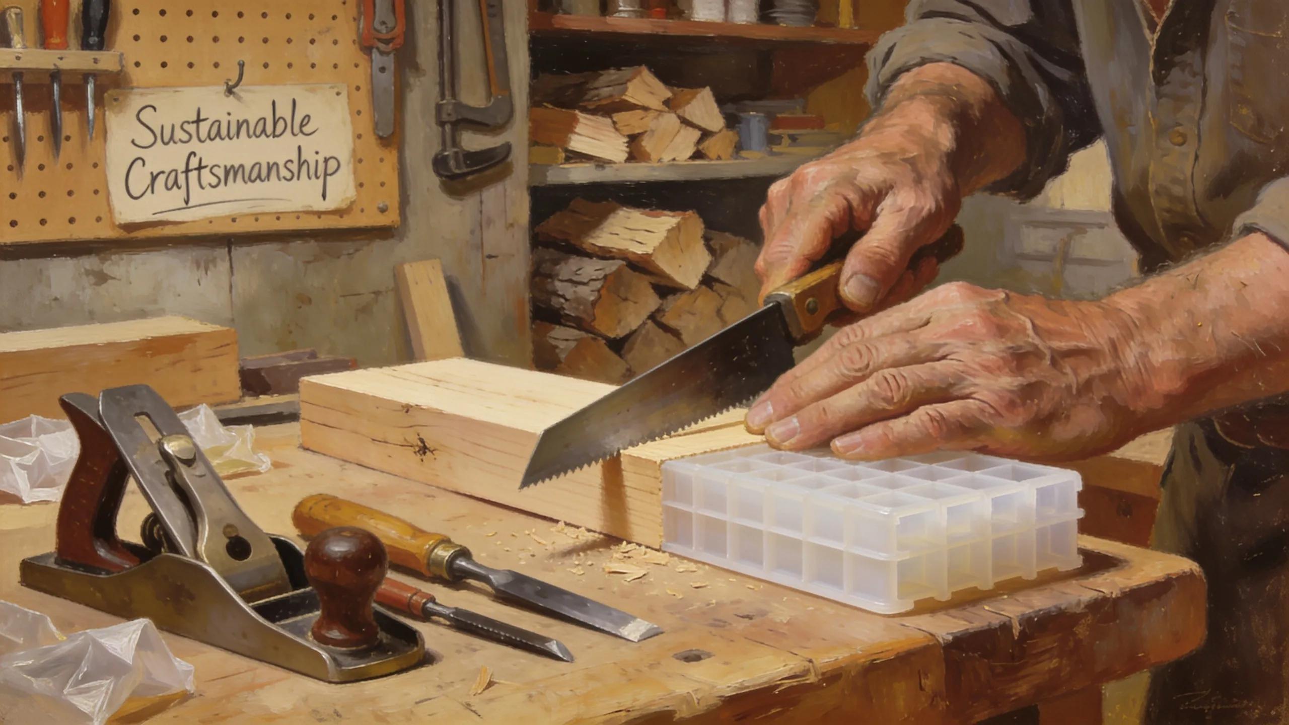 Amish craftsman creating HDPE outdoor furniture in a rustic workshop setting