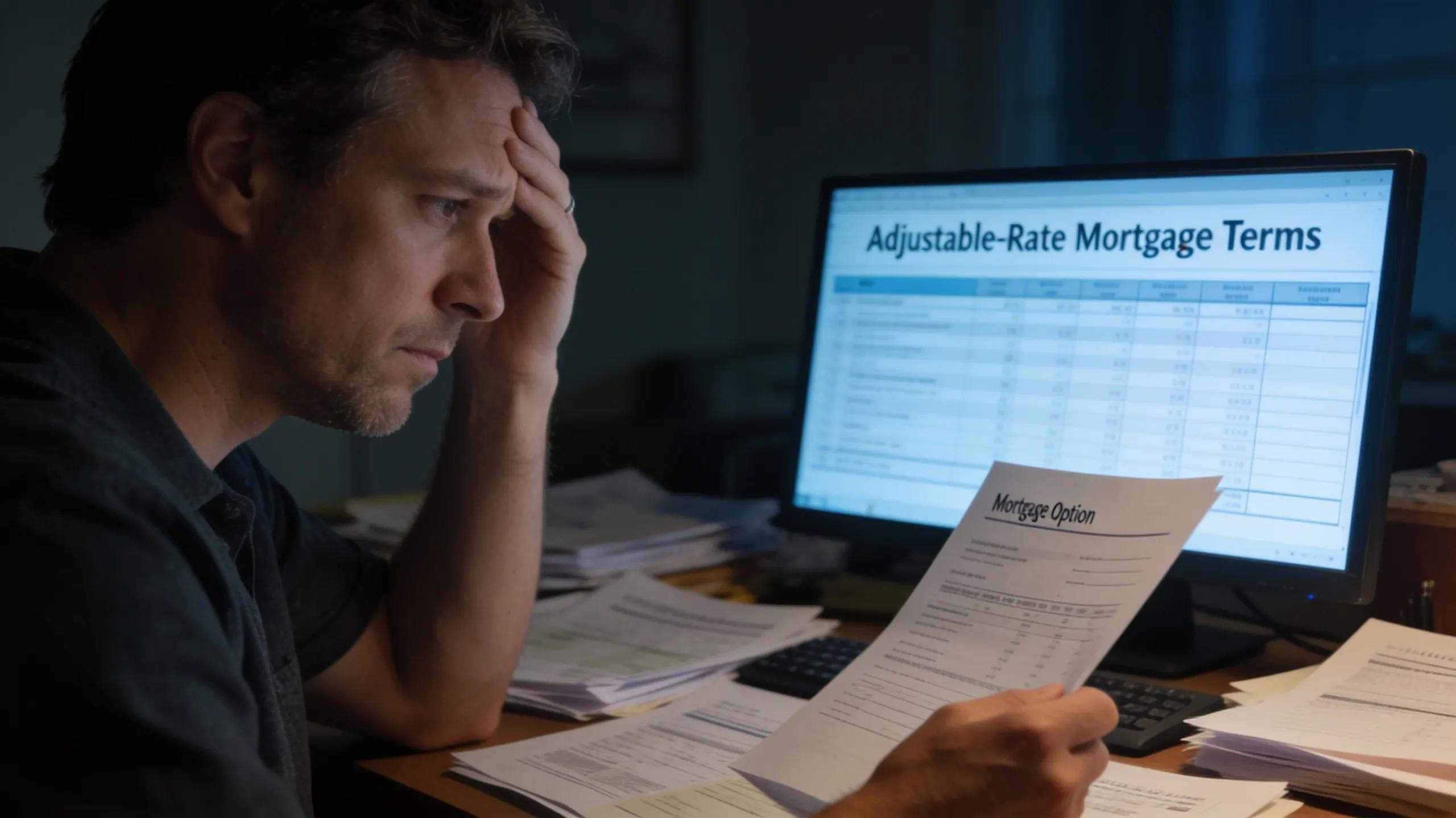Homeowner contemplating financial decisions, illustrating the risks of adjustable-rate mortgages