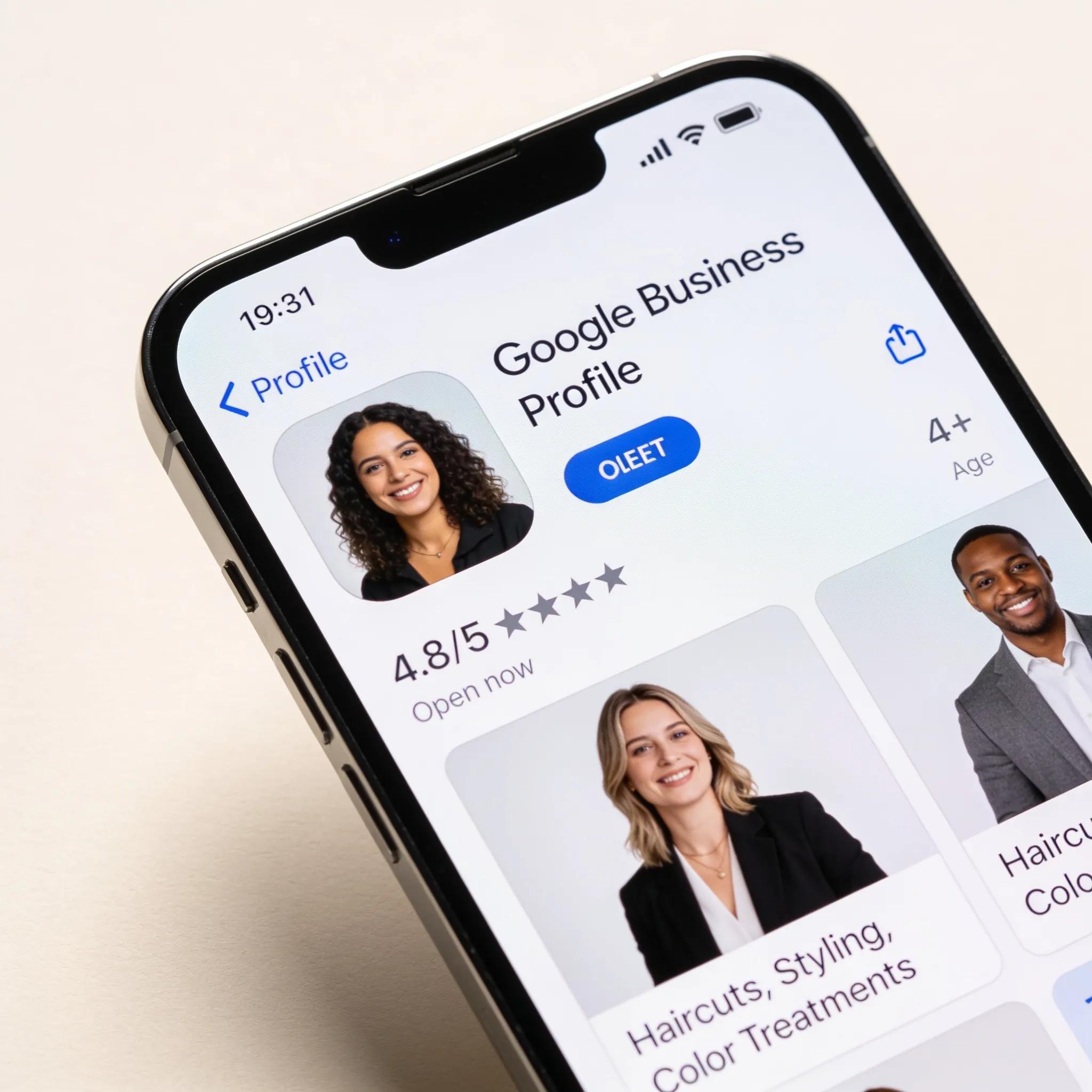 Optimized Google Business Profile displayed on a smartphone, highlighting key settings and business information