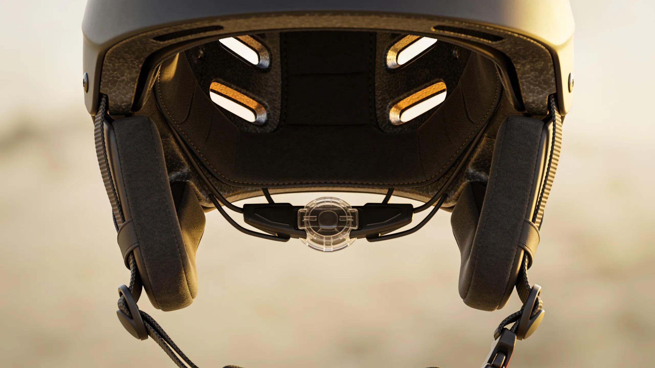 Close-up of paragliding helmet features highlighting protection and comfort