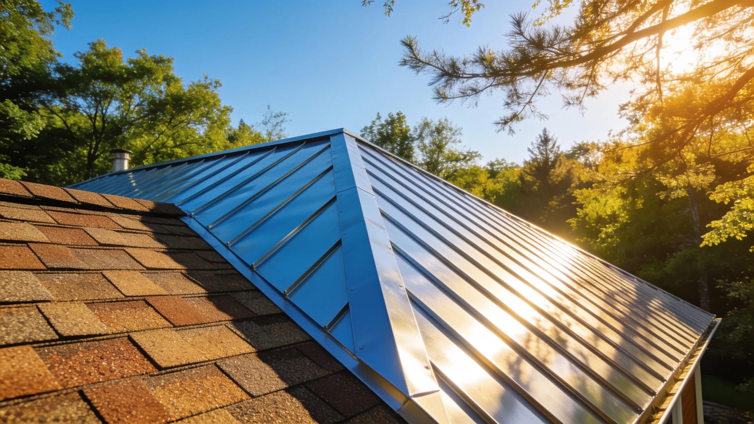 Comparison of metal roofing and asphalt shingles on a residential home in Upstate New York Comparison of metal roofing and asphalt shingles on a residential home in Upstate New York