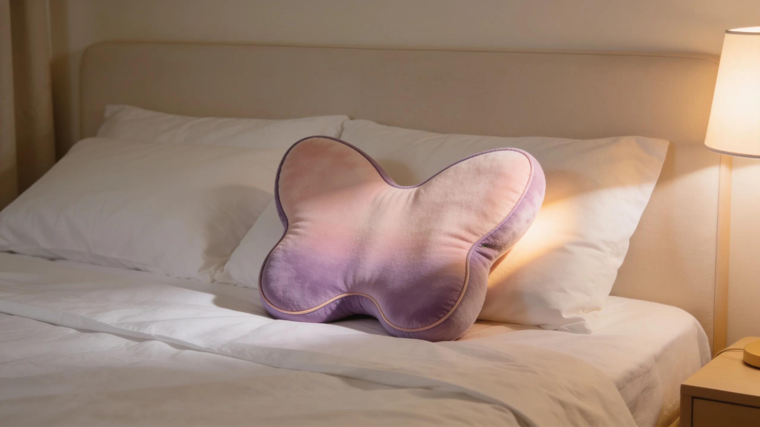 Butterfly pillow on a cozy bed, showcasing benefits for sleep comfort and posture improvement