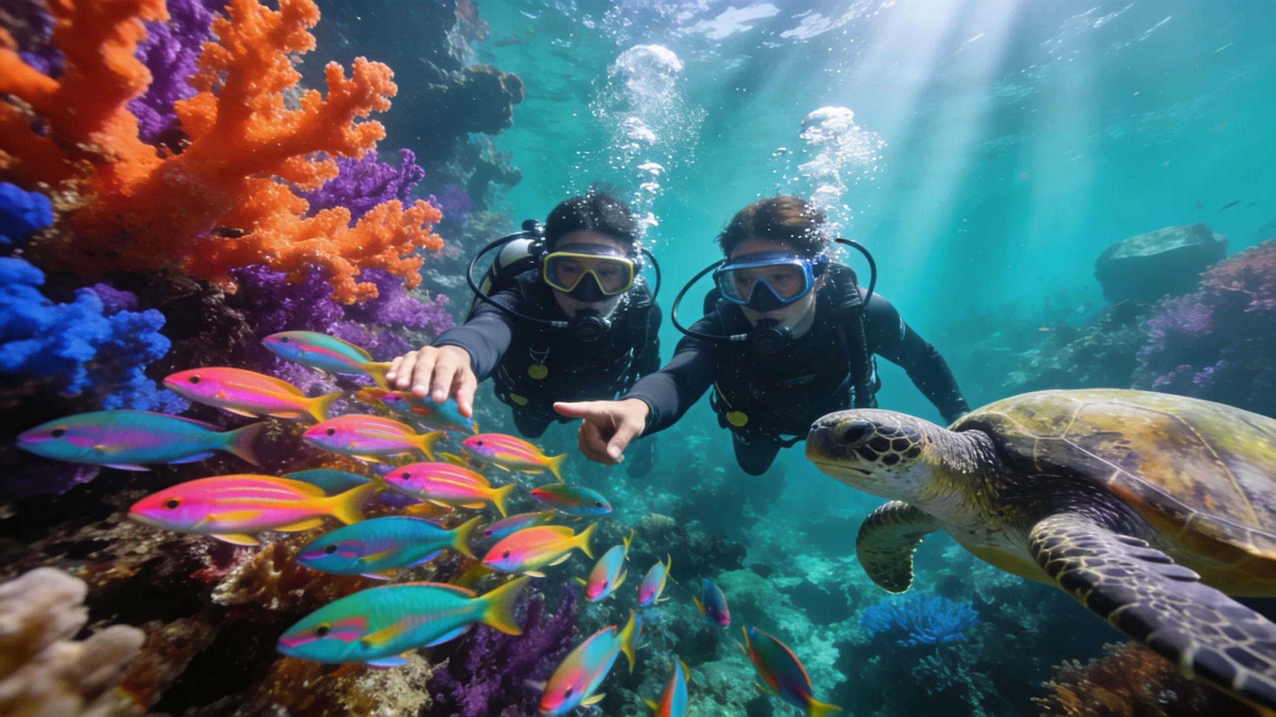 Divers exploring a colorful coral reef in Cebu, Philippines, illustrating the excitement of diving