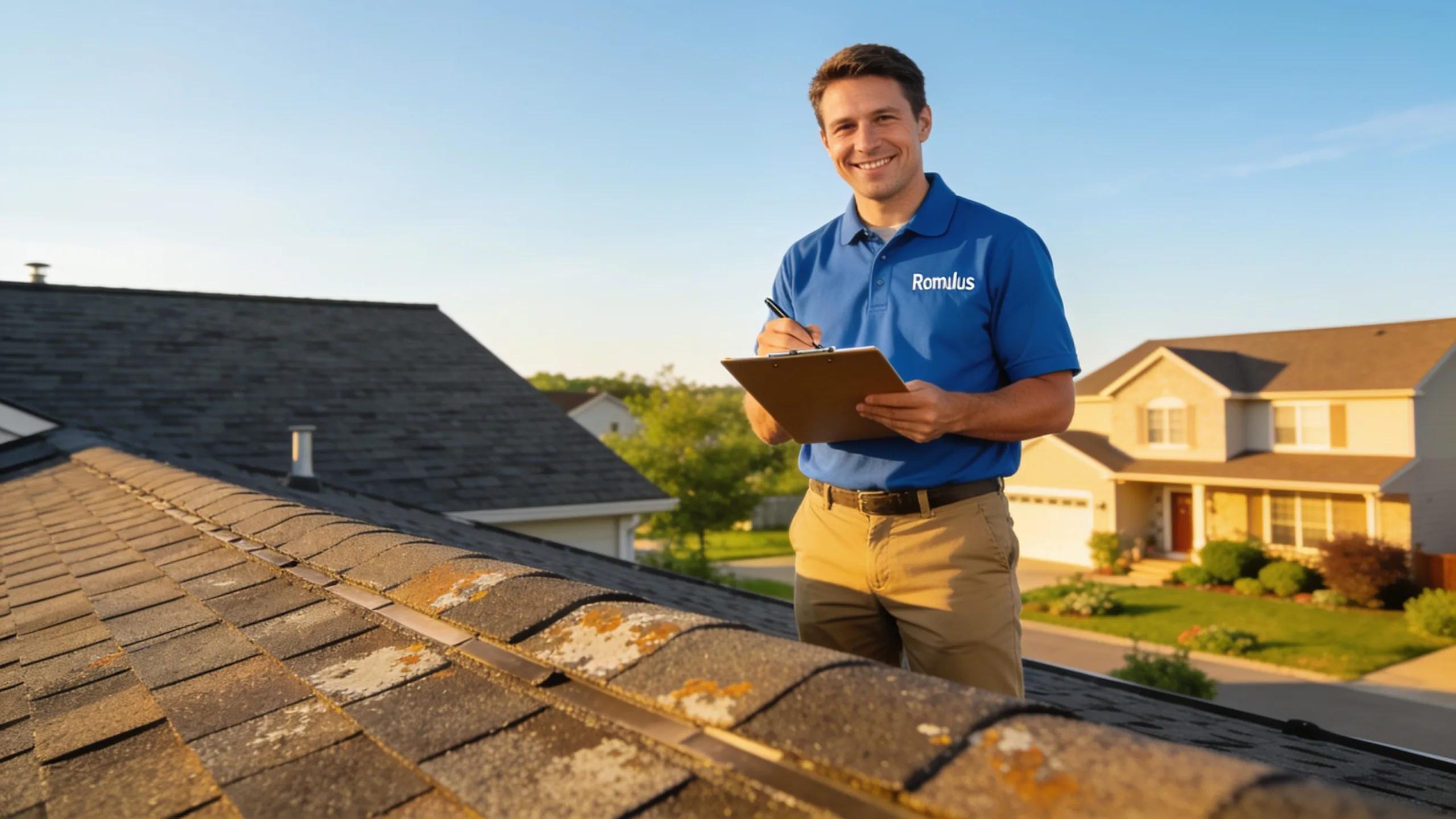 Roof inspection process in Romulus, NY showcasing a roofing inspector evaluating a home's roof Roof inspection process in Romulus, NY showcasing a roofing inspector evaluating a home's roof