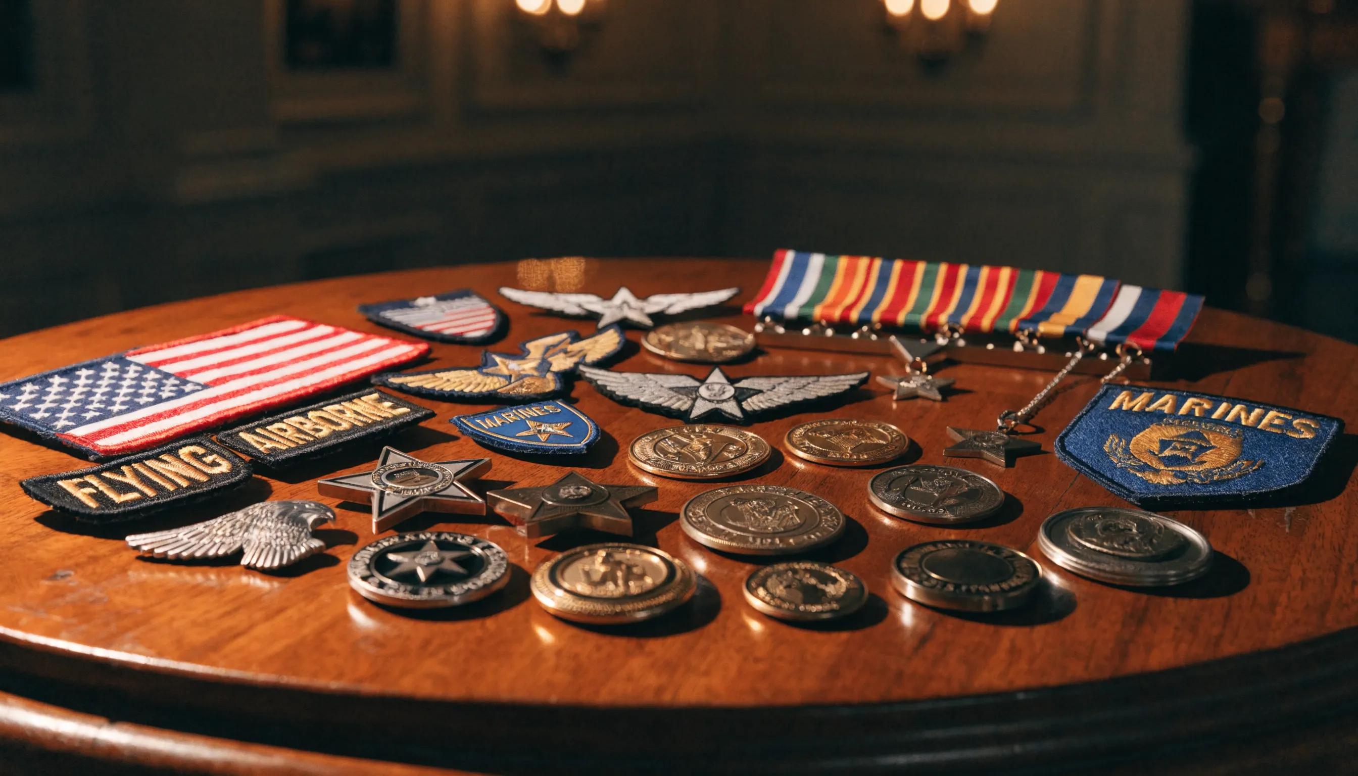 Collection of military emblems and symbols for bronze memorial plaques, representing various branches and honors