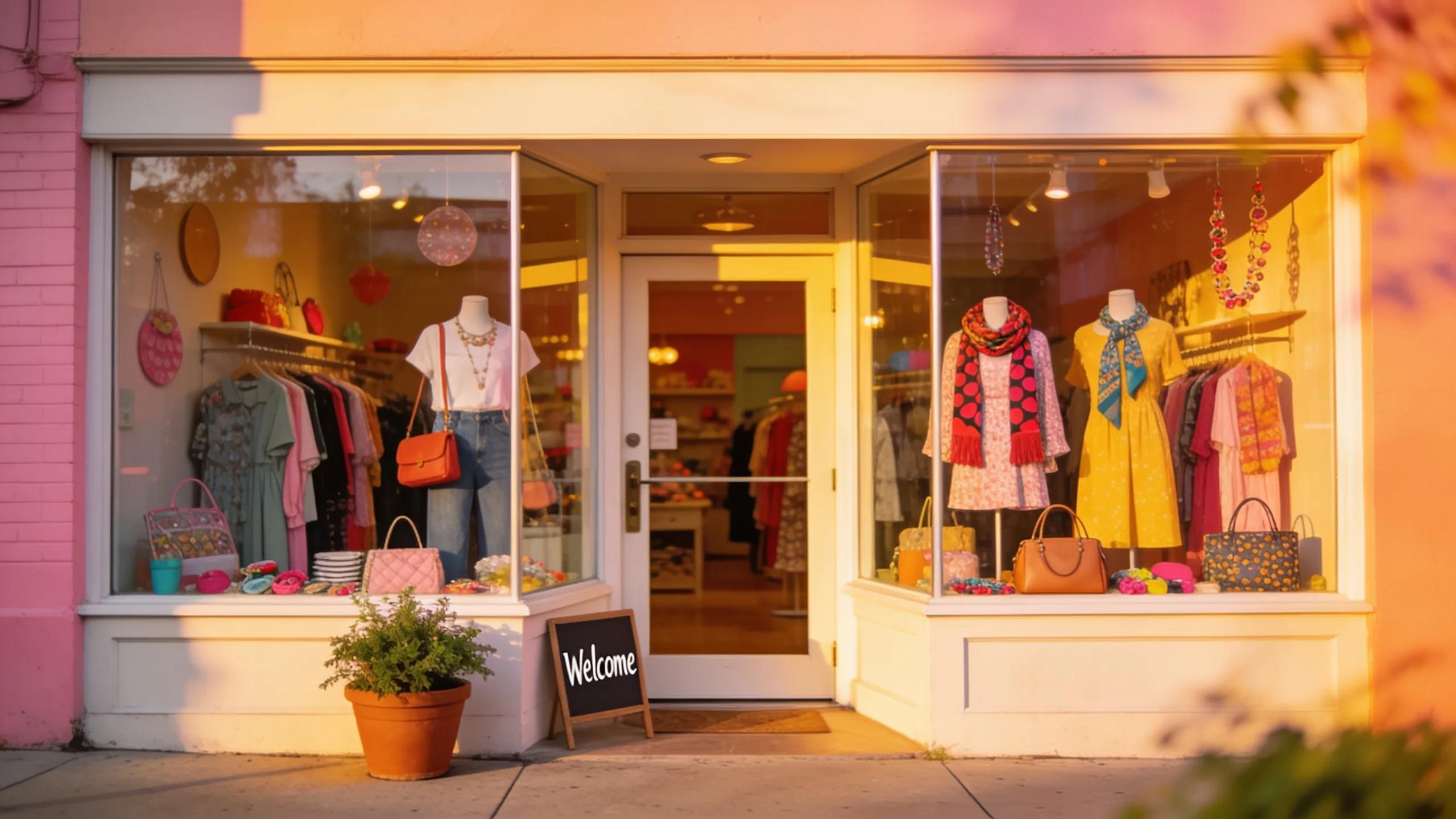 Exterior view of a trendy women's boutique showcasing unique styles and a welcoming storefront.