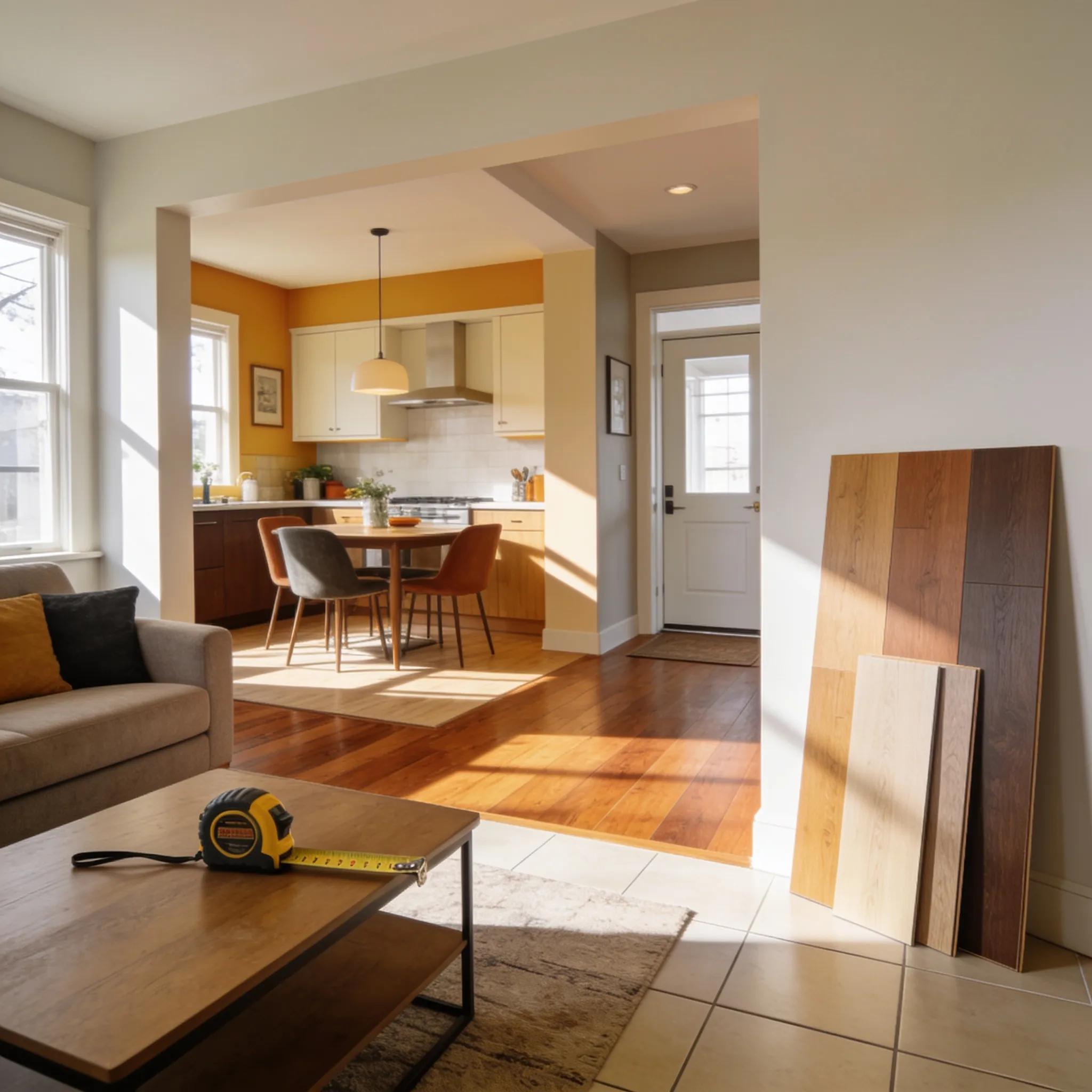 Stylish modern living space showcasing different flooring options, emphasizing home improvement choices