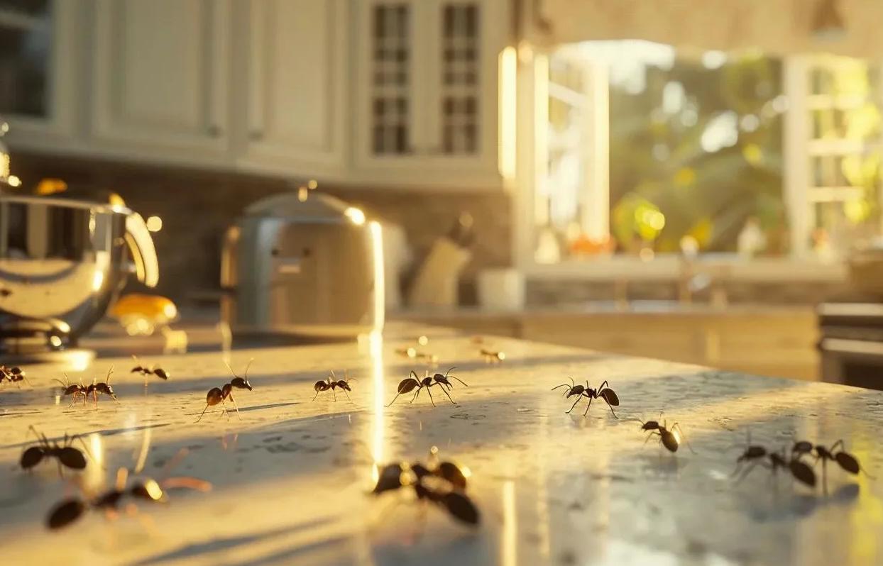 Common household pests in Pompano Beach including ants, termites, and rodents in a natural setting