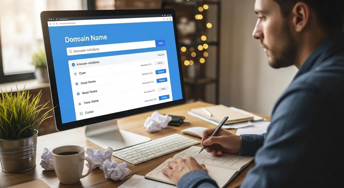 Person brainstorming domain names on a computer screen