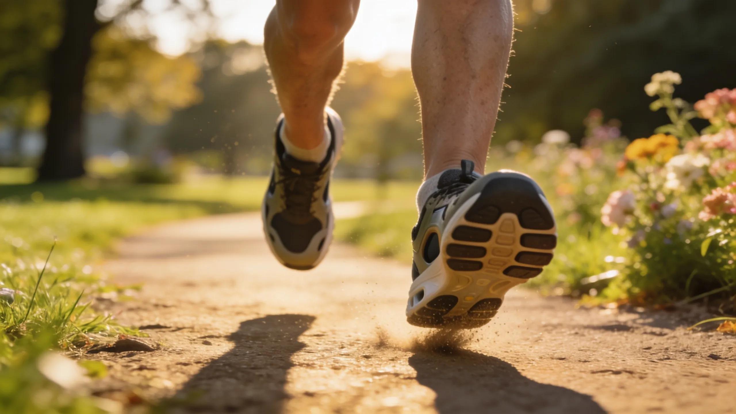 Individual walking in supportive shoes, demonstrating mobility and pain relief for arthritis sufferers