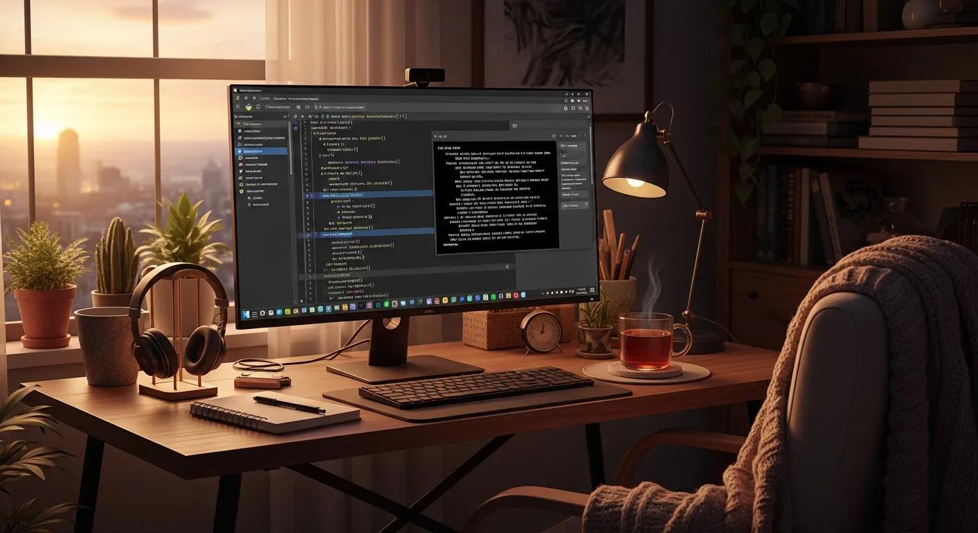 AI script generation tools displayed on a computer screen in a cozy workspace AI script generation tools displayed on a computer screen in a cozy workspace