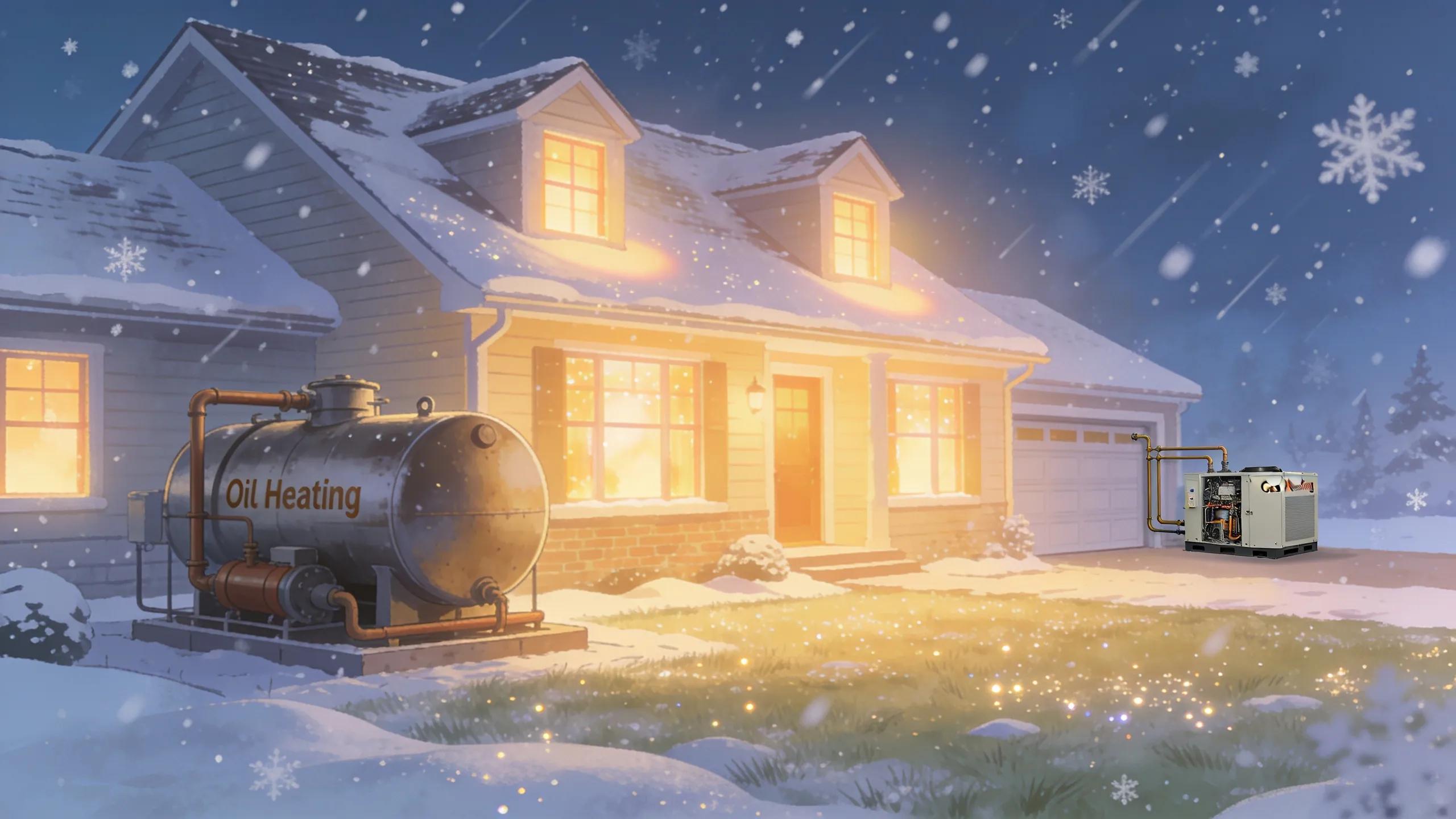 New Jersey home with oil and gas heating systems in winter setting