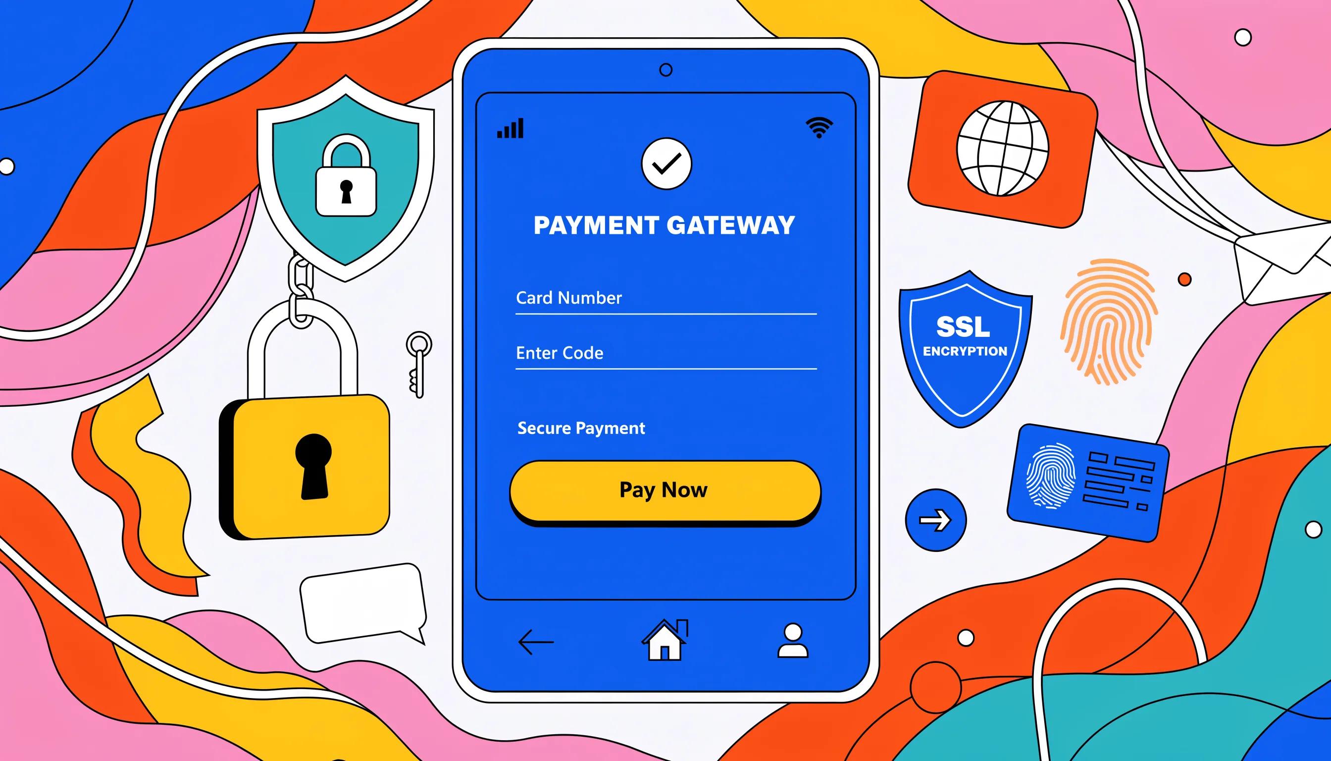Secure payment gateway interface on a tablet, emphasizing online transaction safety