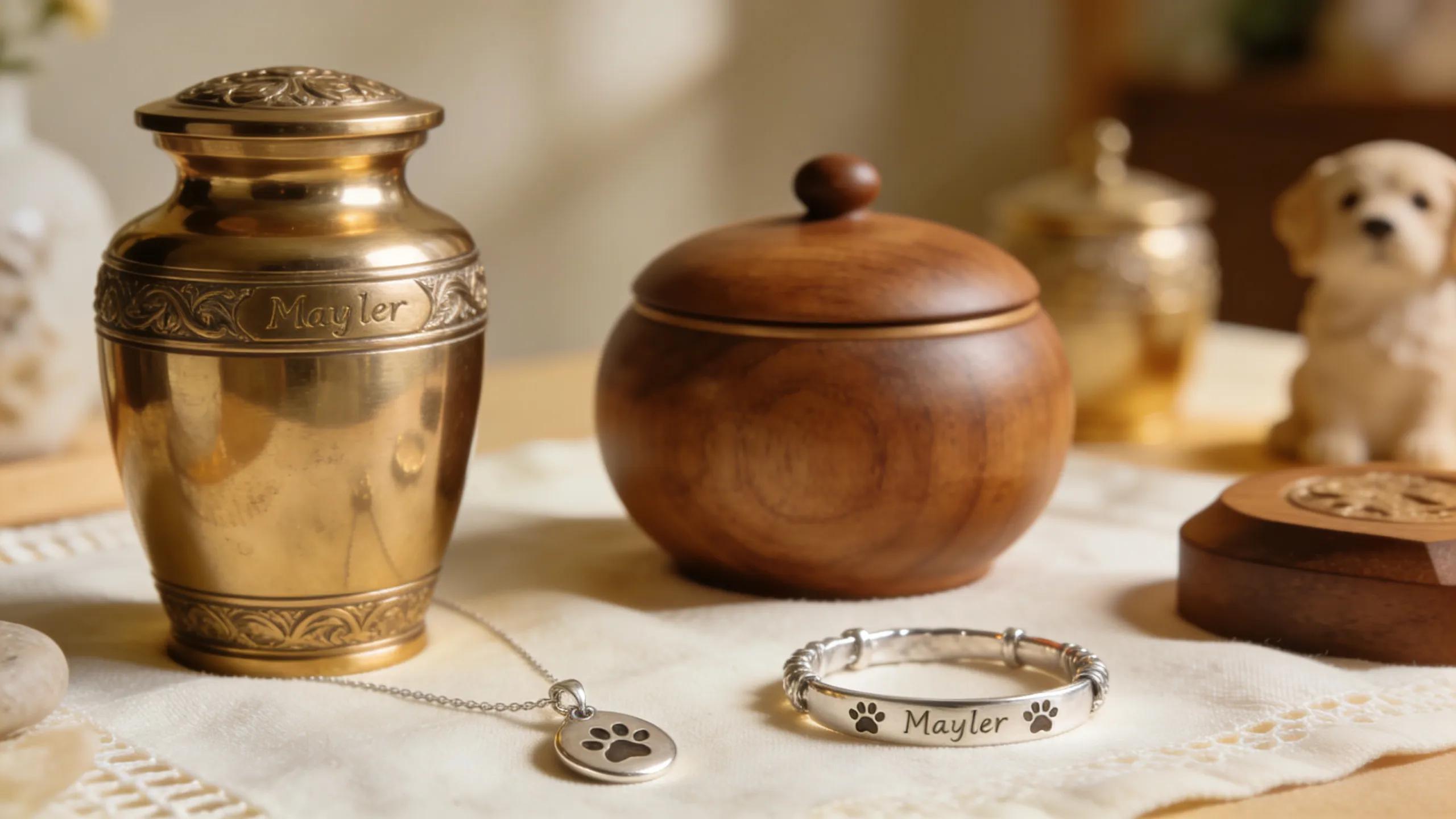 Diverse memorial options for pets including urns and keepsakes highlighting remembrance choices