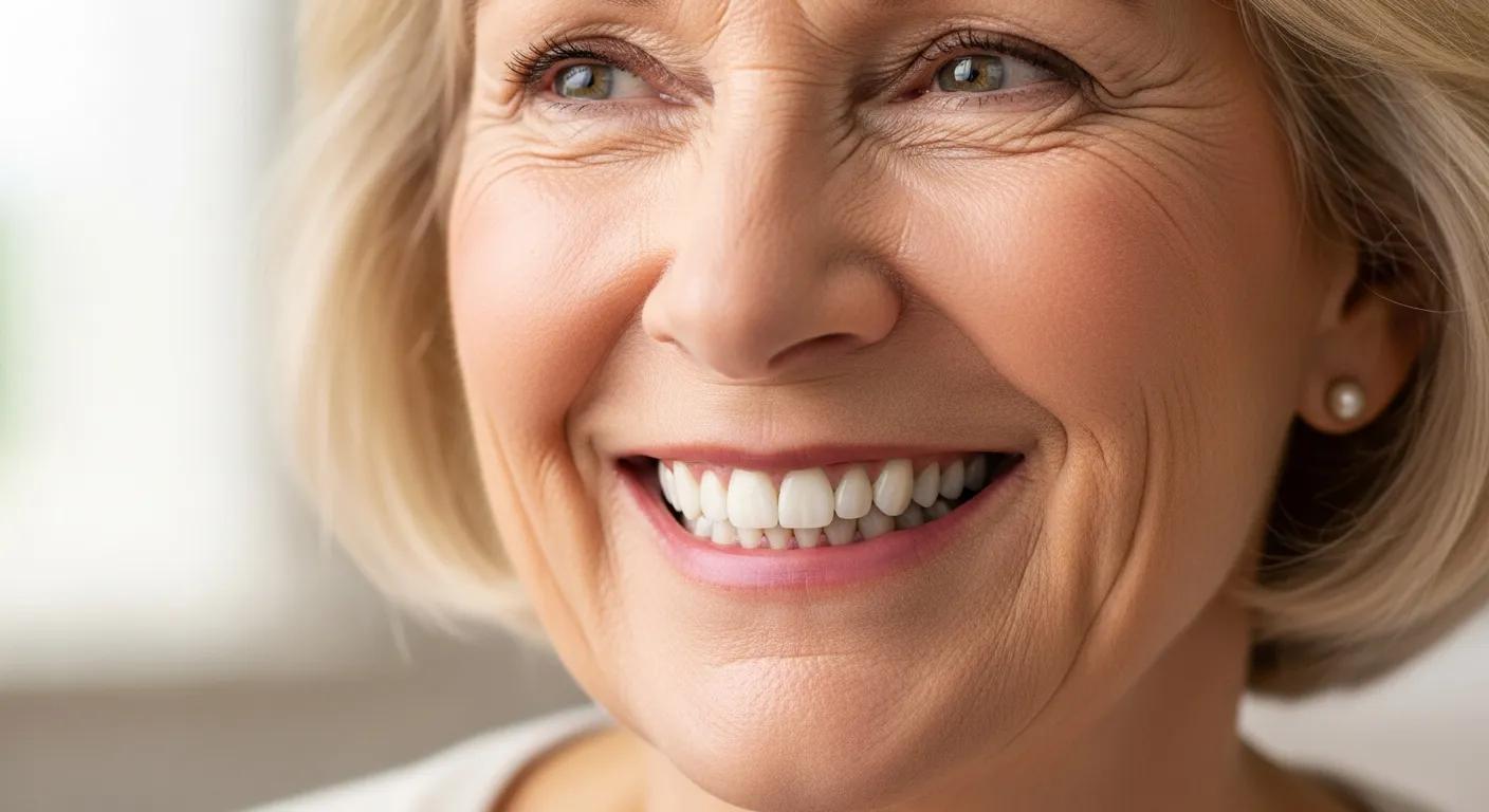 Smiling older adult with natural-looking dental implants after treatment Smiling older adult with natural-looking dental implants after treatment