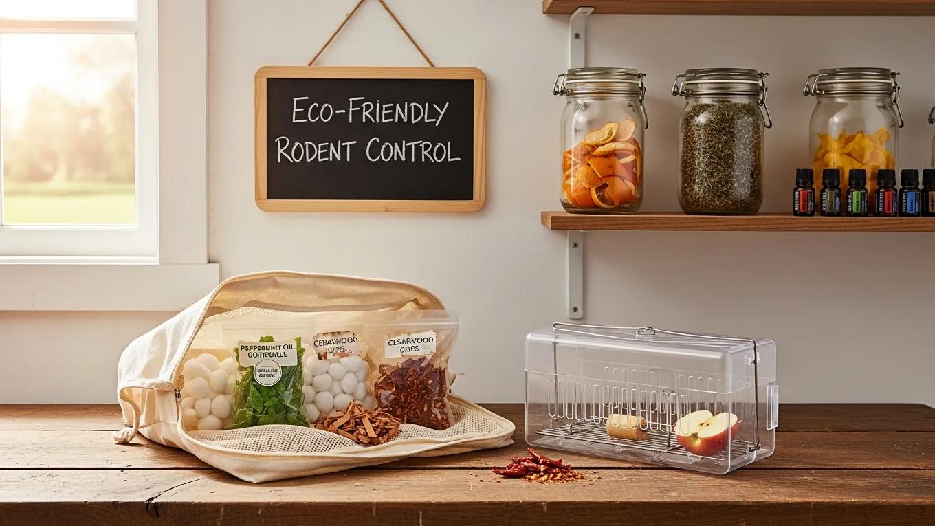 Eco-friendly rodent control methods including natural repellents and humane traps, promoting safe pest management