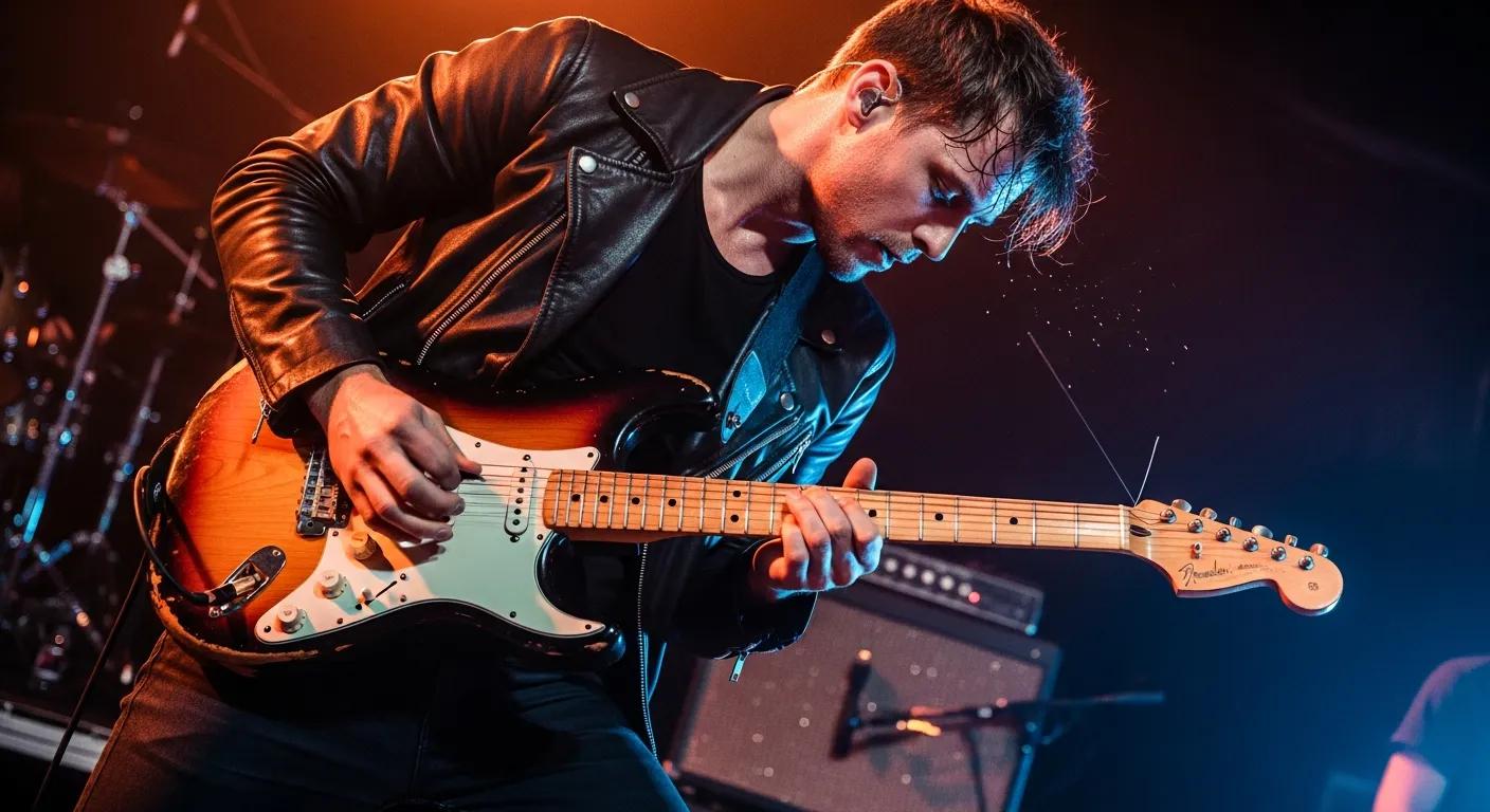 Guitarist performing with a Fender Stratocaster, highlighting its versatility and design