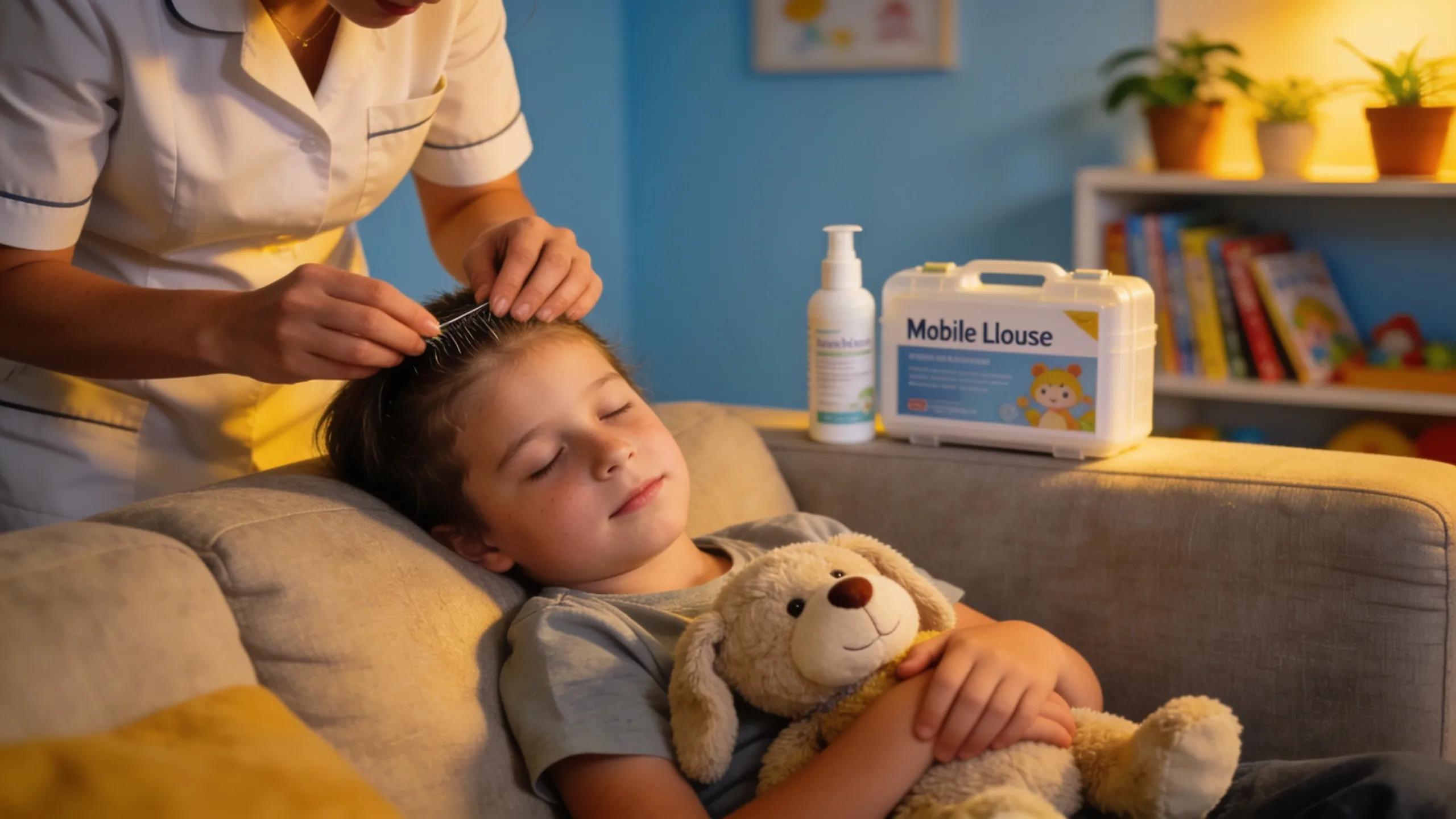 Mobile lice removal technician performing in-home treatment for lice in Atlanta, emphasizing safety and comfort