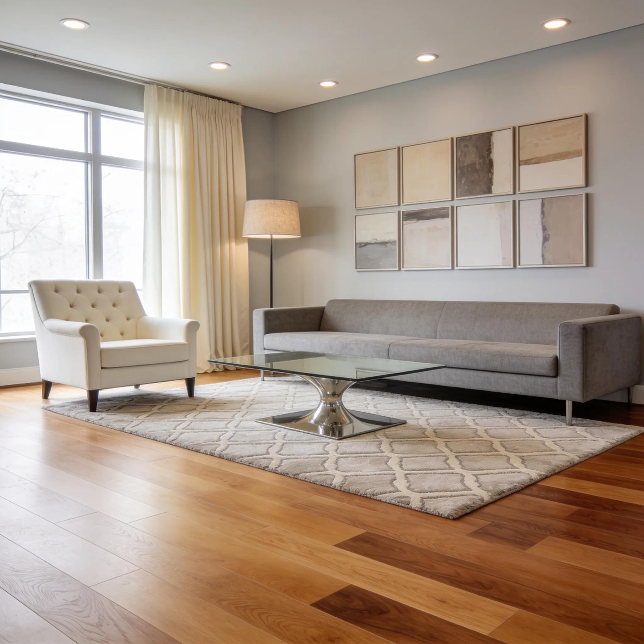 Modern living room with luxury vinyl and hardwood flooring—subtle, durable, elegant