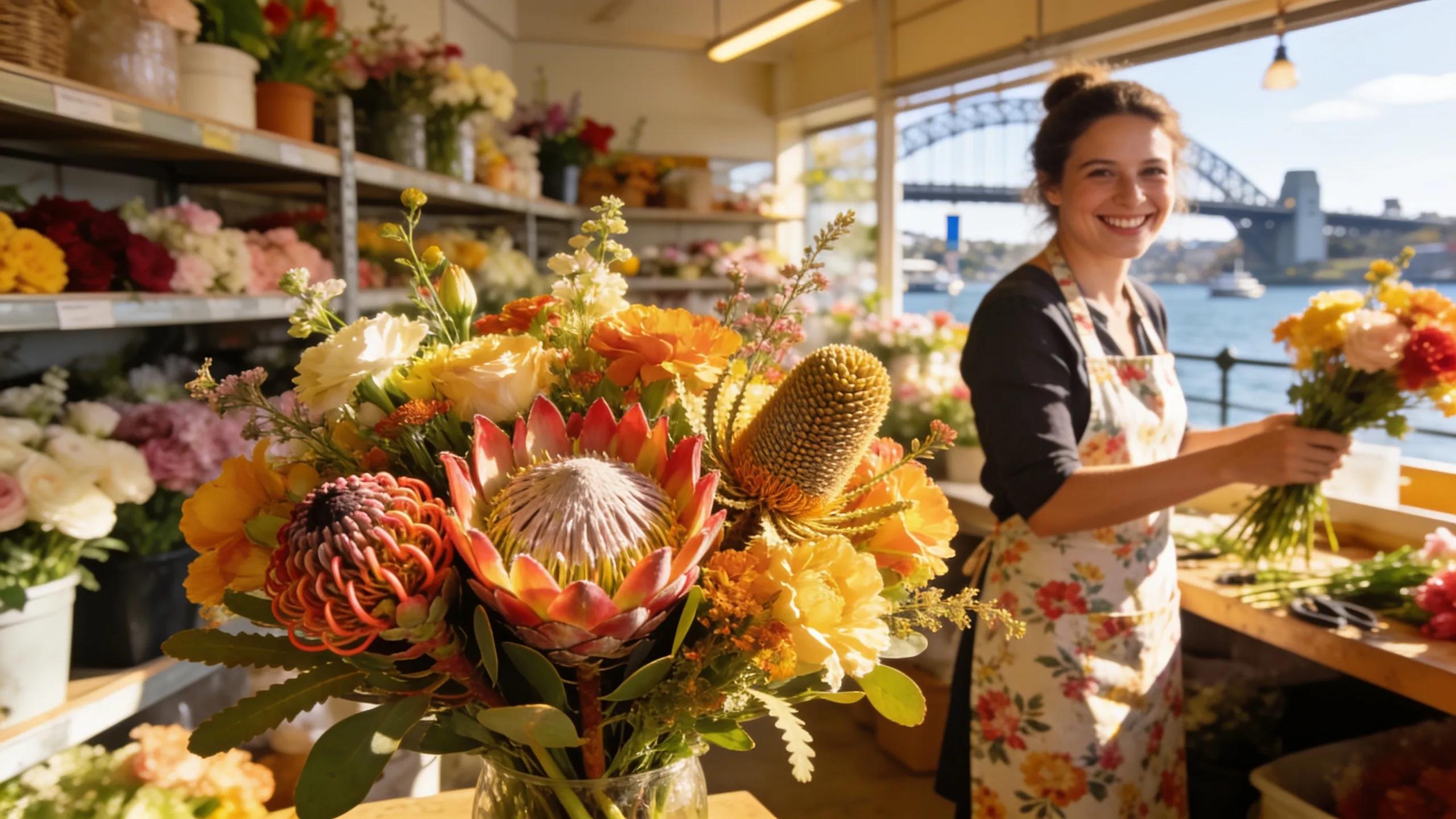 Colorful floral arrangement in a Milsons Point florist shop emphasizing fresh seasonal blooms